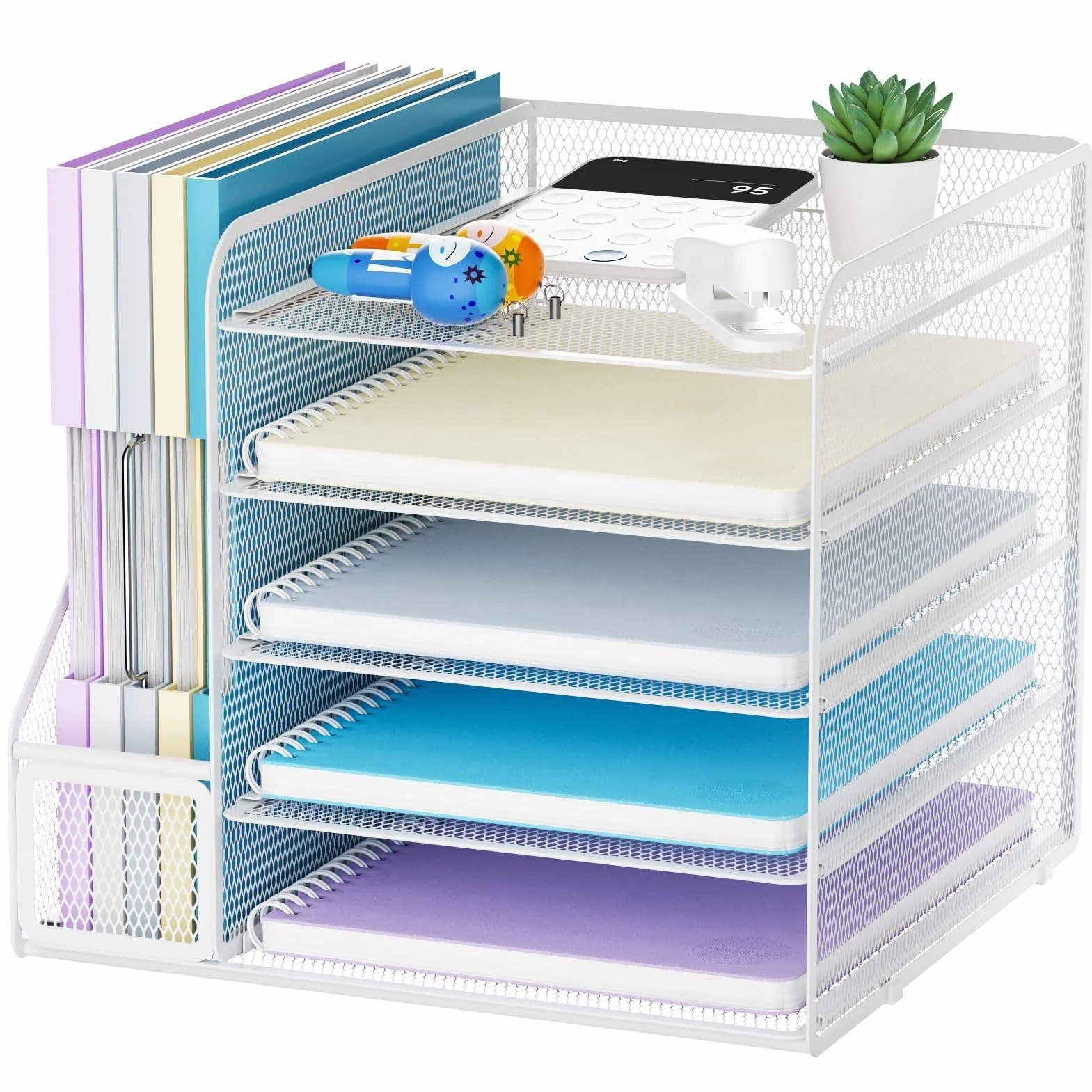 Marbrasse Organizer Scrivania Accessori,5-Livelli Organizer Ufficio,Porta Documenti Organizzatore in Rete per Scrivania,Ufficio Portaoggetti Scrivania Casa(Bianco)