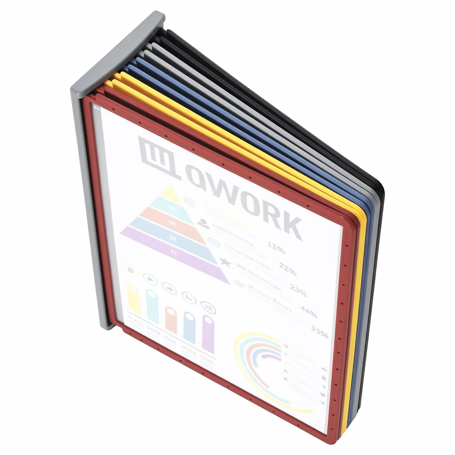 QWORK® Porta documenti da parete magnetico, 10 pannelli A4 neri, con piastra magnetica e viti per 2 metodi di installazione