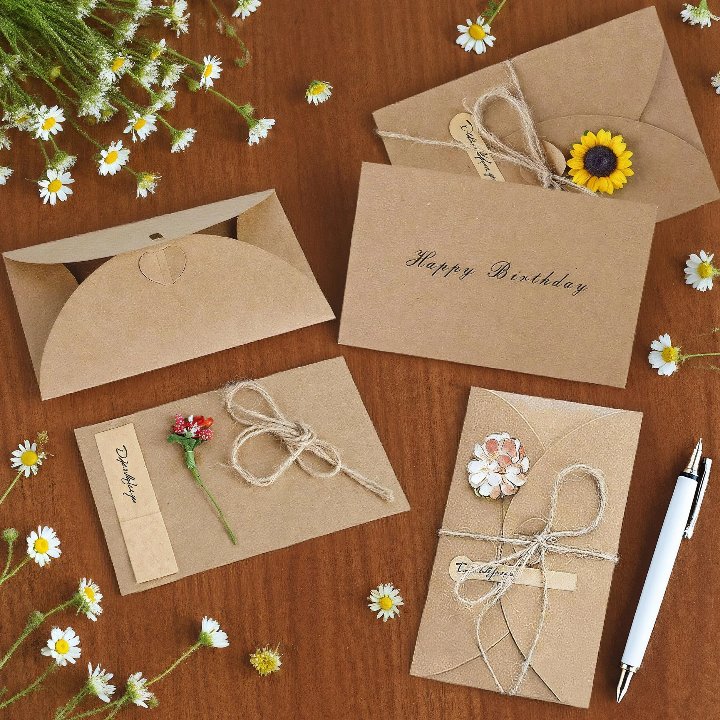 Cartolina di Auguri Fatti a Mano 10 Pezzi Carta Kraft con Buste Retrò 17.5cm x 11cm