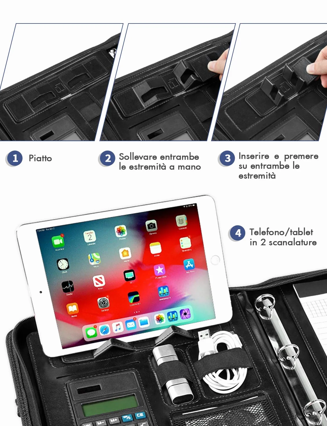 LOETAD Cartella Portadocumenti A4 con Cerniera Pelle Impermeabile Organizer da Viaggio con Portablocco Raccoglitore ad Anelli