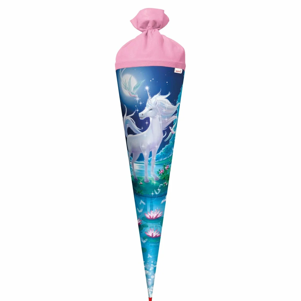 ROTH Cono scolastico grande unicorno lunare 70 cm – Glitter rosso con tappo in feltro