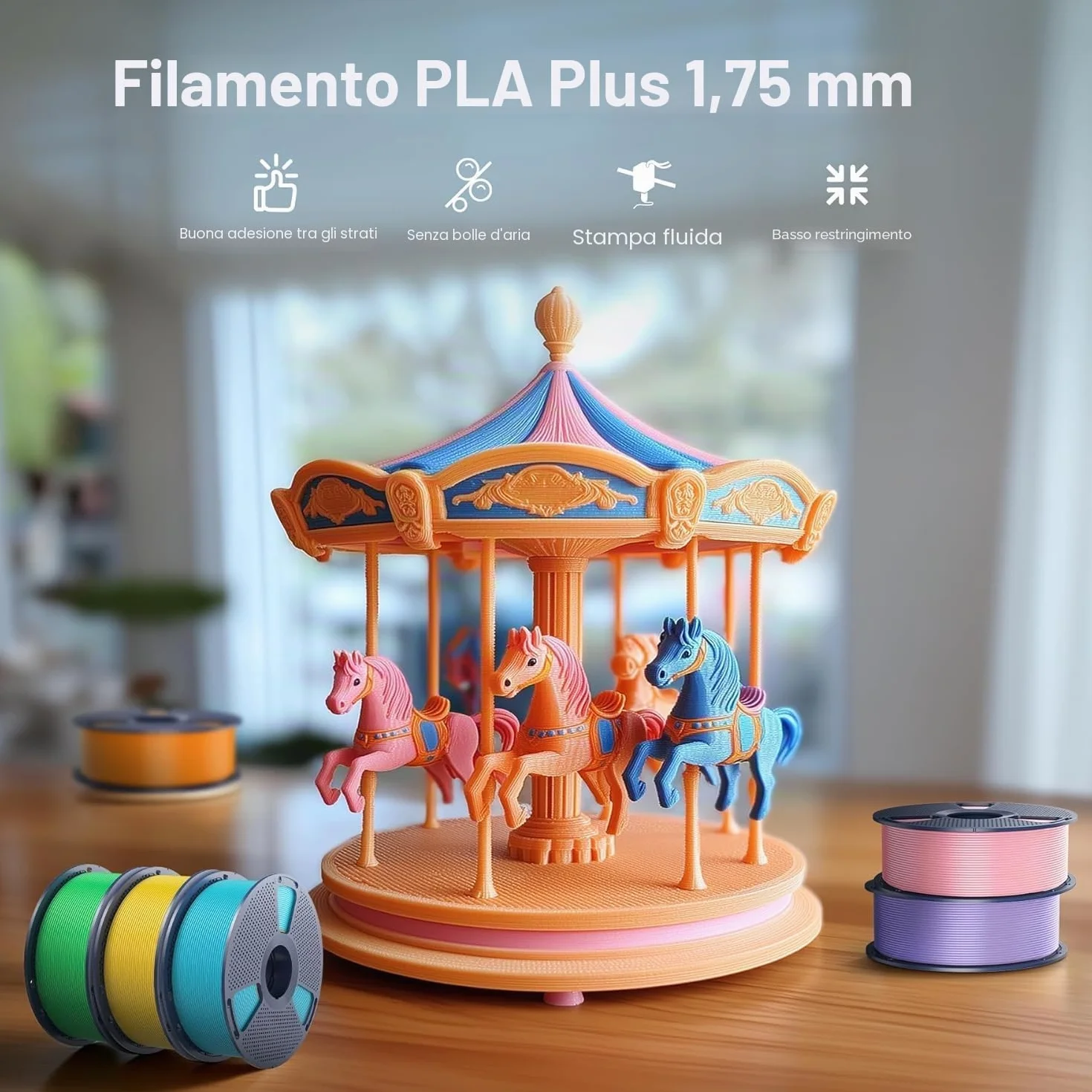 SUNLU Filamento PLA+ 1.75 mm 1KG per Stampante 3D, Precisione +/- 0.02 mm (Nero)