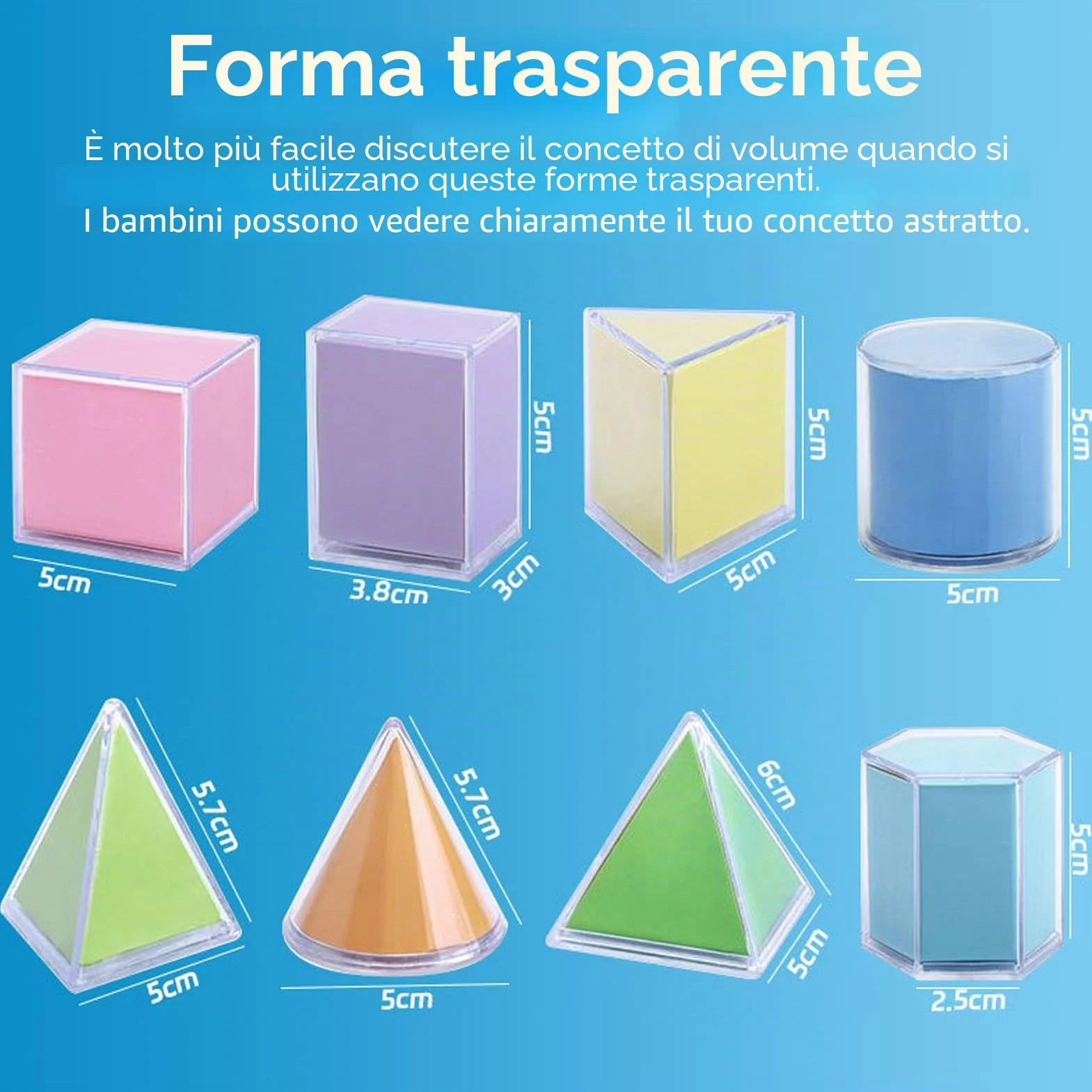 Solidi Geometrici Trasparenti 8 Pezzi Forme 3D Educative con Carta Pieghevole Coperchi Rimovibili