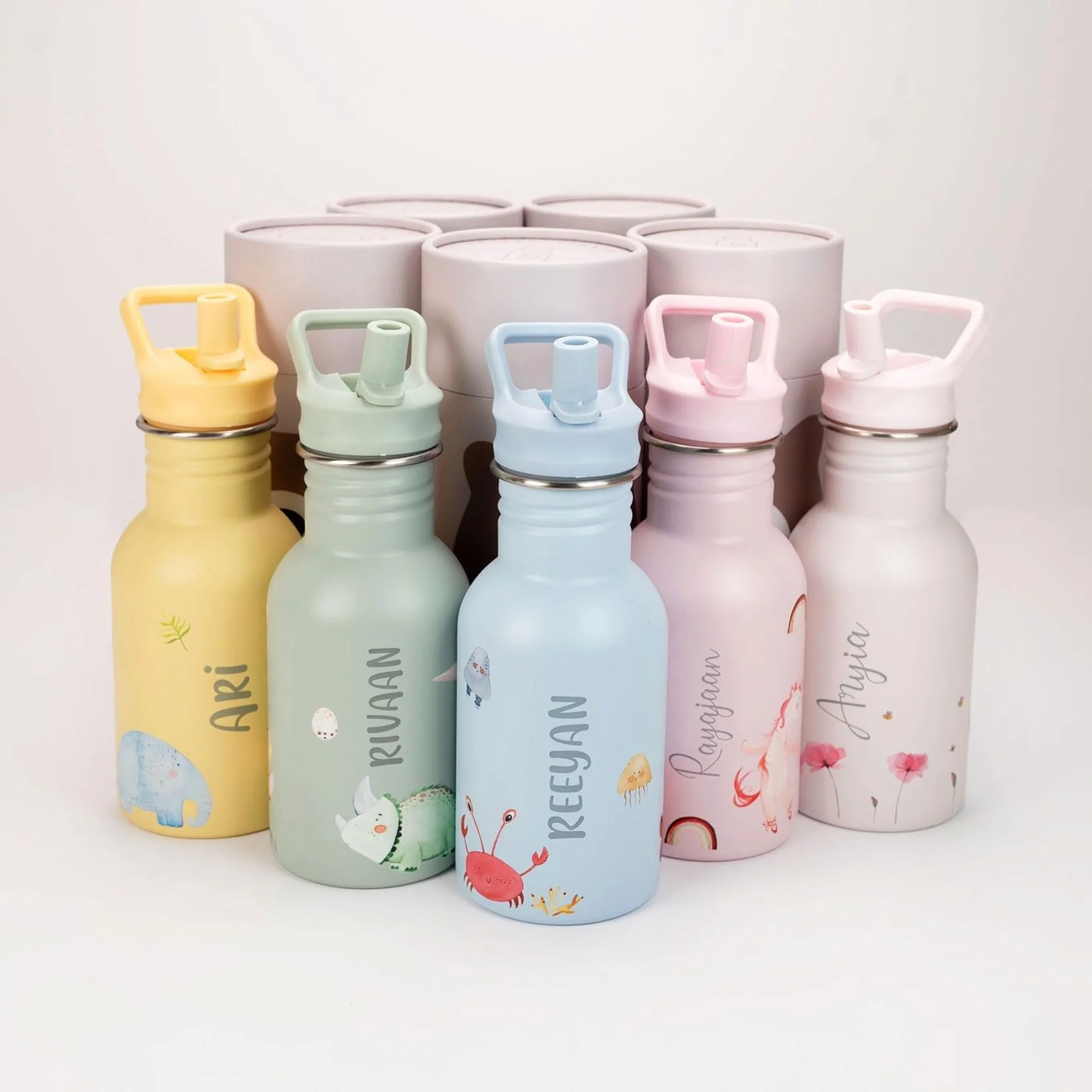 J.Børn Butelka personalizowana ze słomką dla dzieci 350 ml stal nierdzewna