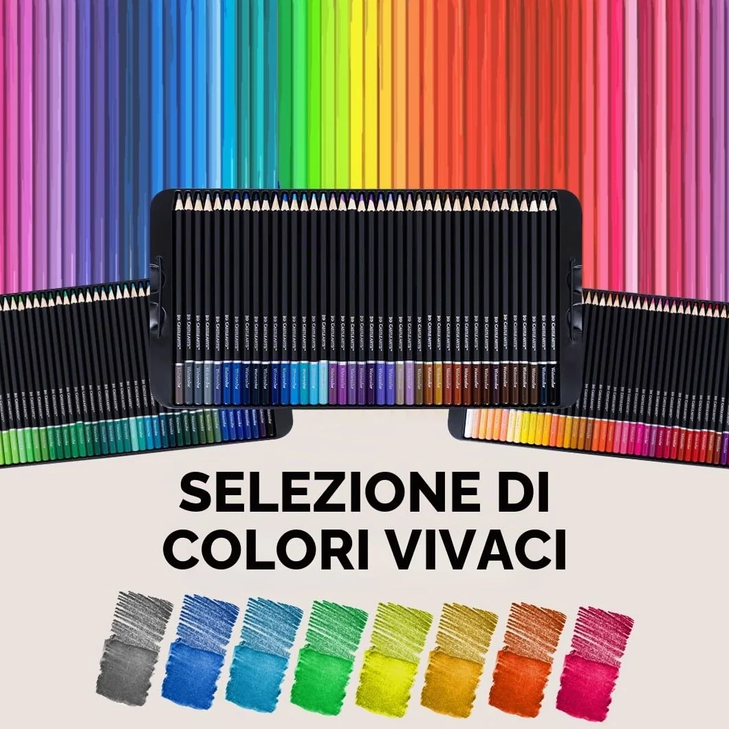 Castle Art Supplies Set di 120 Matite Acquerellabili, Pigmenti Vibranti, Cofanetto di Metallo