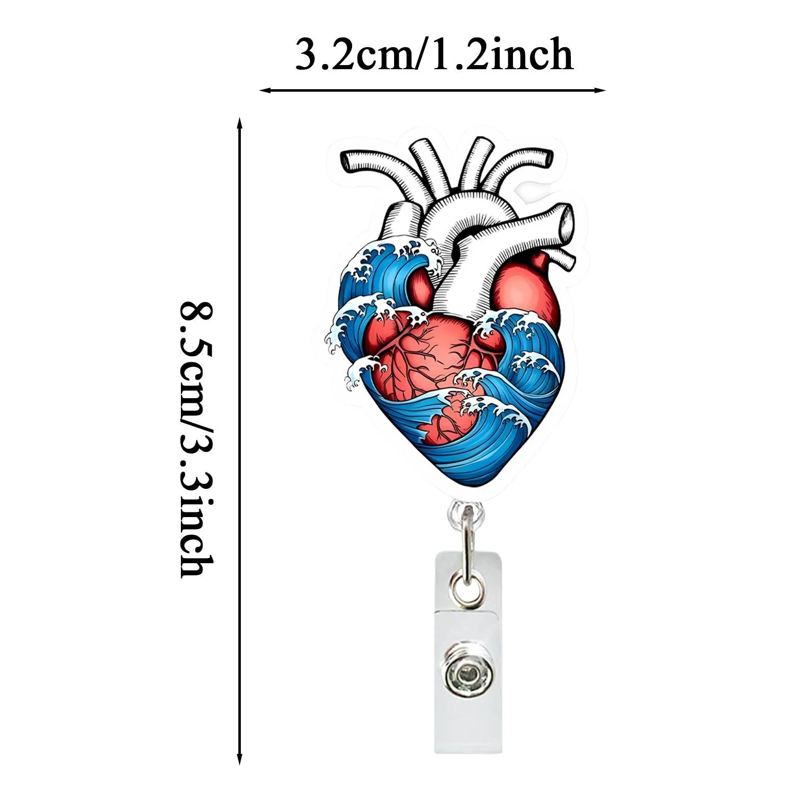 Portabadge retrattile Portanome verticale con motivo a forma di cuore | Clip Porta Badge Retrattile per tutti gli impiegati, assistenti, studenti, insegnanti, infermieri, , uomini e donne
