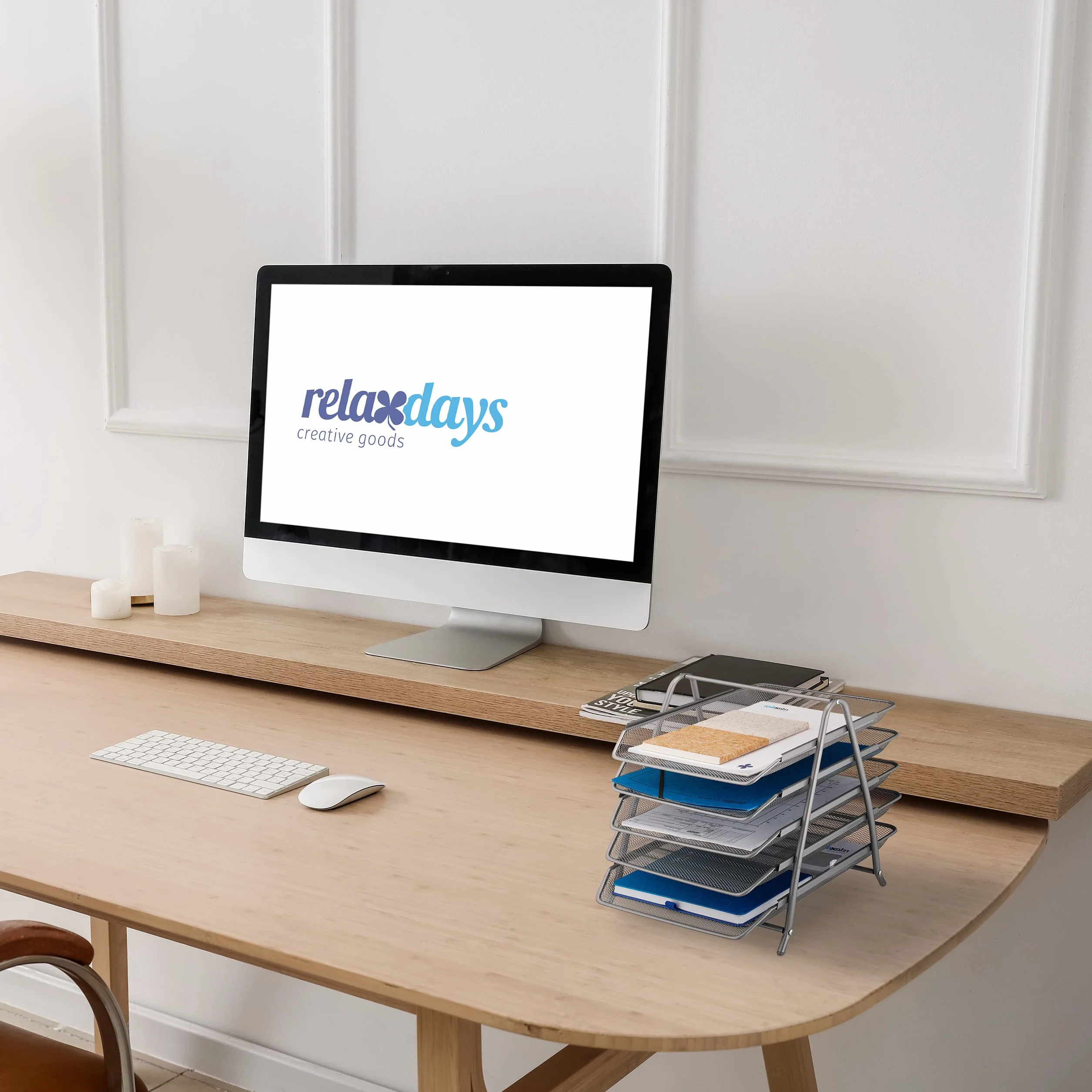 Relaxdays Organizer Portadocumenti con 5 Vaschette, Portalettere A4, HLP: 37,5 x 30 x 35 cm, Rete in Acciaio, Argentato