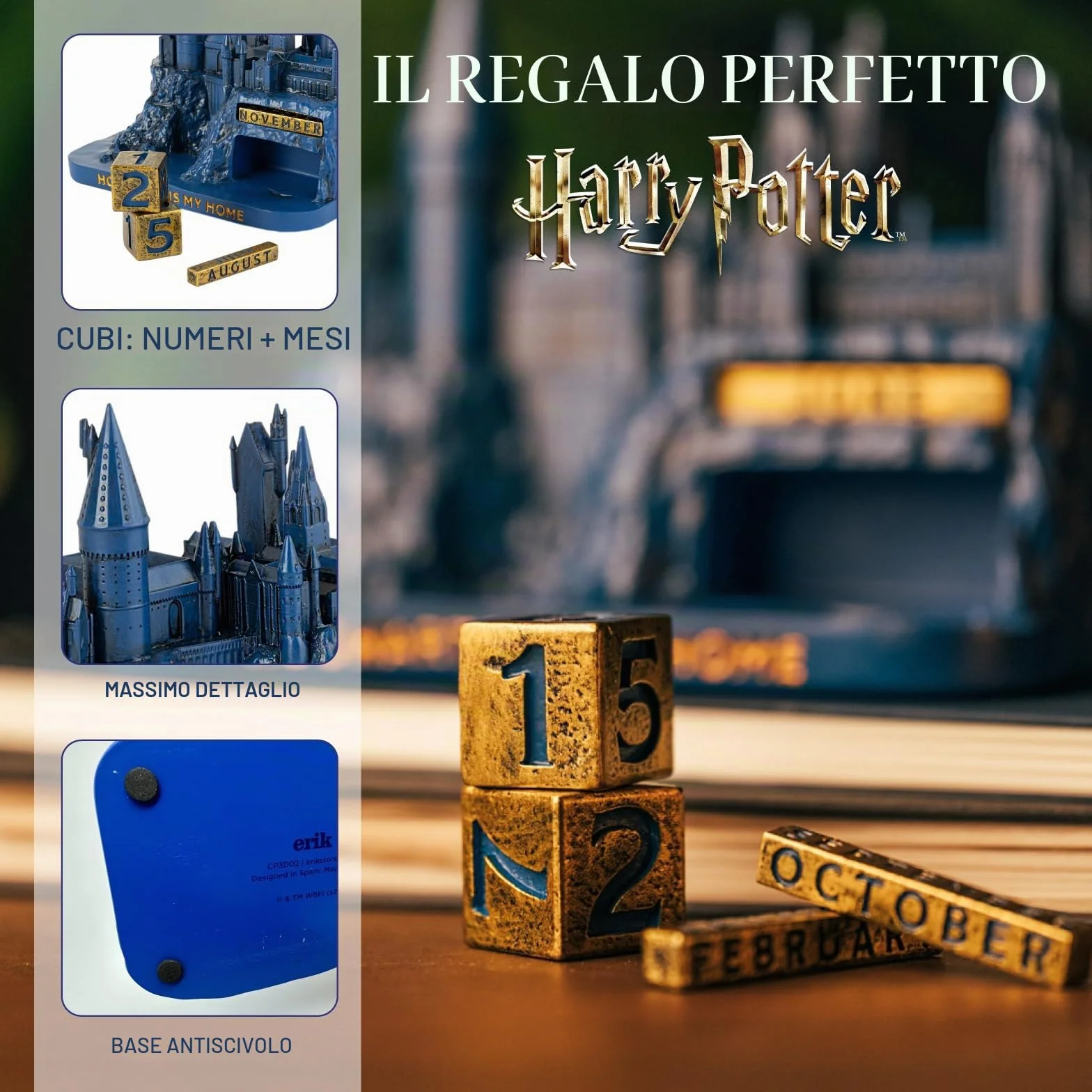 Calendario Harry Potter 3D | Calendario Perpetuo da Tavolo Hogwarts, Mini Calendario Perpetuo 14 x 9 x 10 cm, Harry Potter Gadget, Natale ad Hogwarts