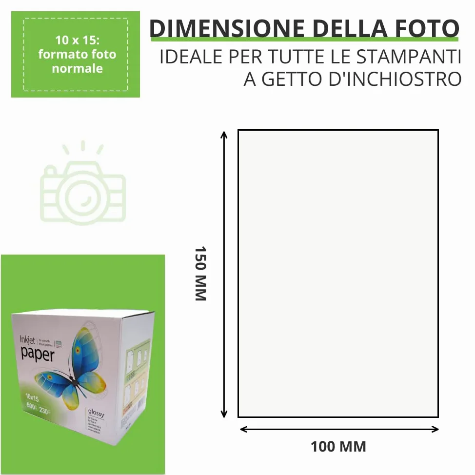 Colorway PrintPro - Carta fotografica lucida, 230g, 500 fogli, 10x15 cm, asciugatura immediata, impermeabile per tutte le stampanti a getto d'inchiostro