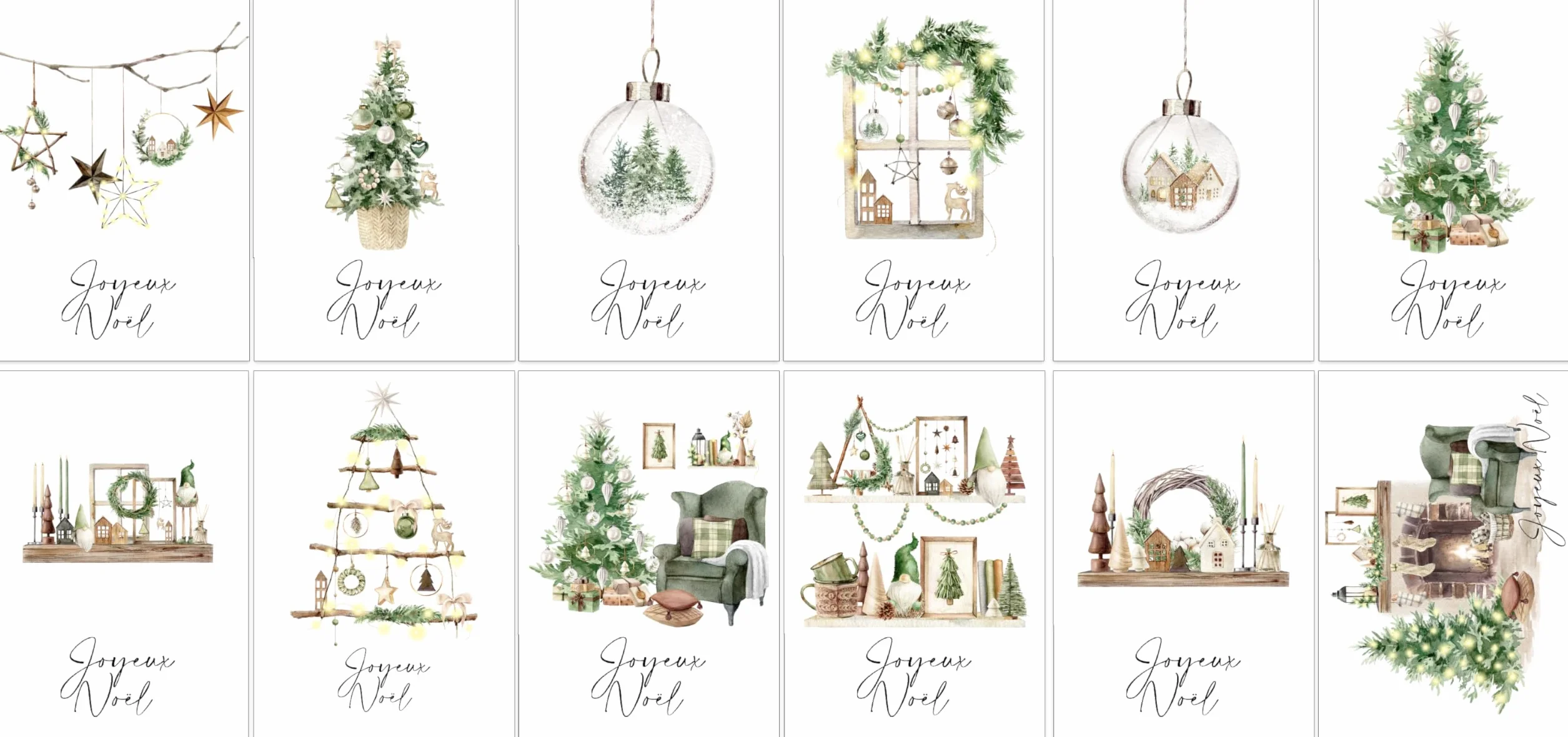 Set de 30 Cartes de Noël A6 avec Enveloppes Blanches – Cartes Festives