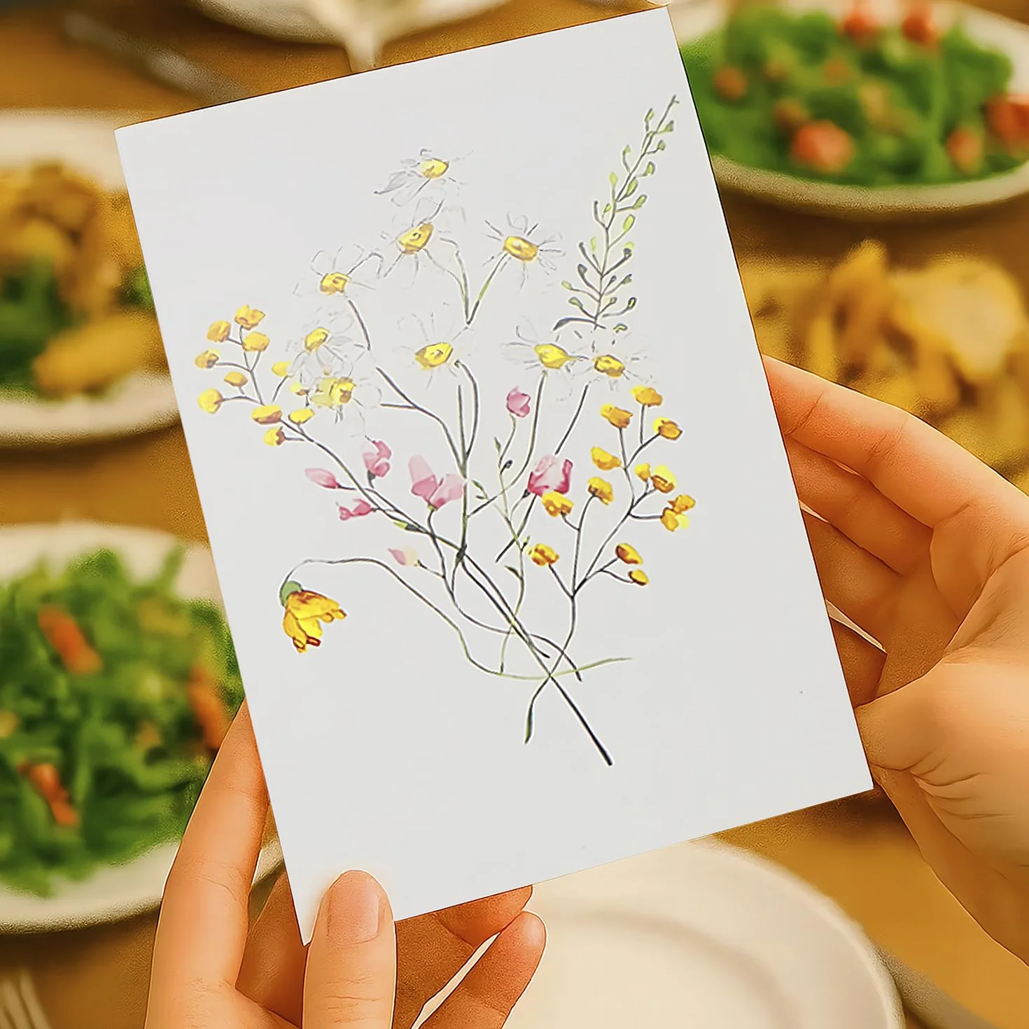 ALLY-MAGIC Set di 6 biglietti di ringraziamento A6 con buste e adesivi bouquet fiori selvatici
