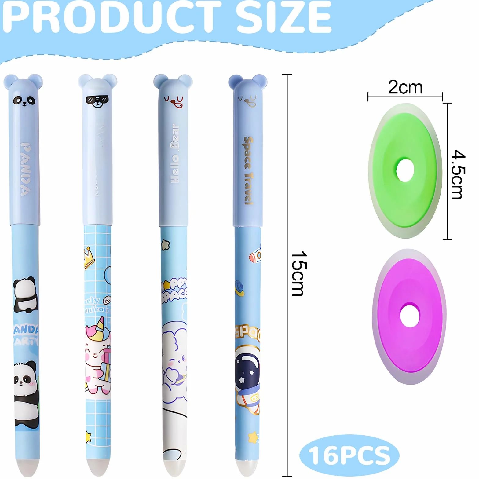Penne Cancellabili Kawaii a Forma di Cartone Animato, Penna Gel Cancellabile con Gomma, Materiale Scolastico, 4 Stili