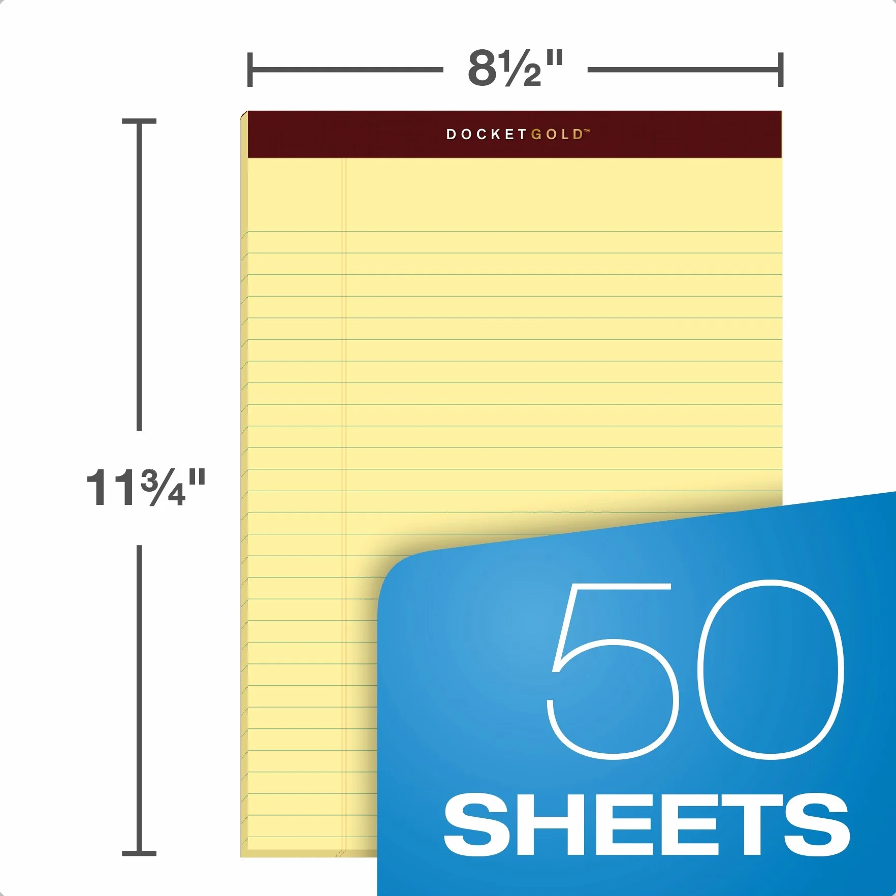 Tops Docket Gold Writing Tablet, 8-1/2 x 11-3/10, 2 cm, Perforated, Canary, Legal/Wide Rule, 50 Sheets per Pad, 6-Pack