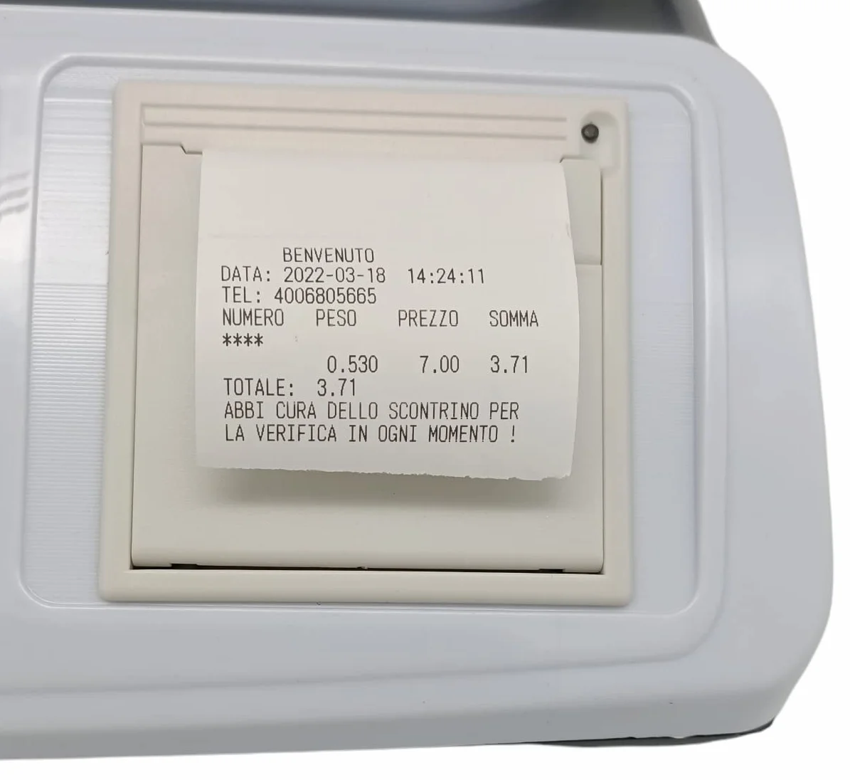 BILANCIA 50KG 5GR CON BRACCIO STAMPA SCONTRINO 6 DISPLAY 18 MEMORIE ALIMENTAZIONE A RETE E BATTERIA