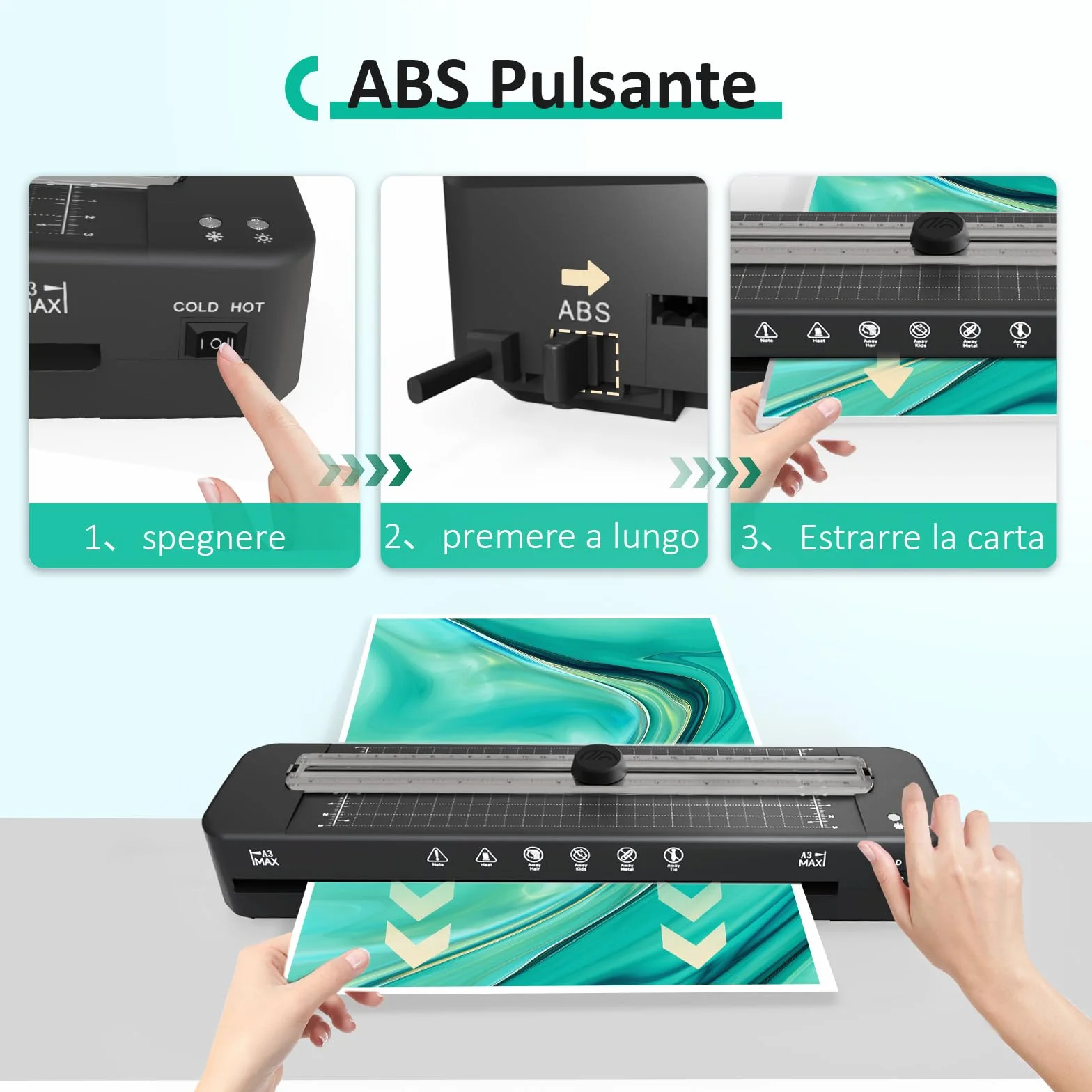 Plastificatrice A3 Integrata, Calda e Fredda, Con 20 Fogli di Pellicola di Laminazione per A4 A5 A6, Con Bordo Angolare, per Ufficio, Casa, Scuola