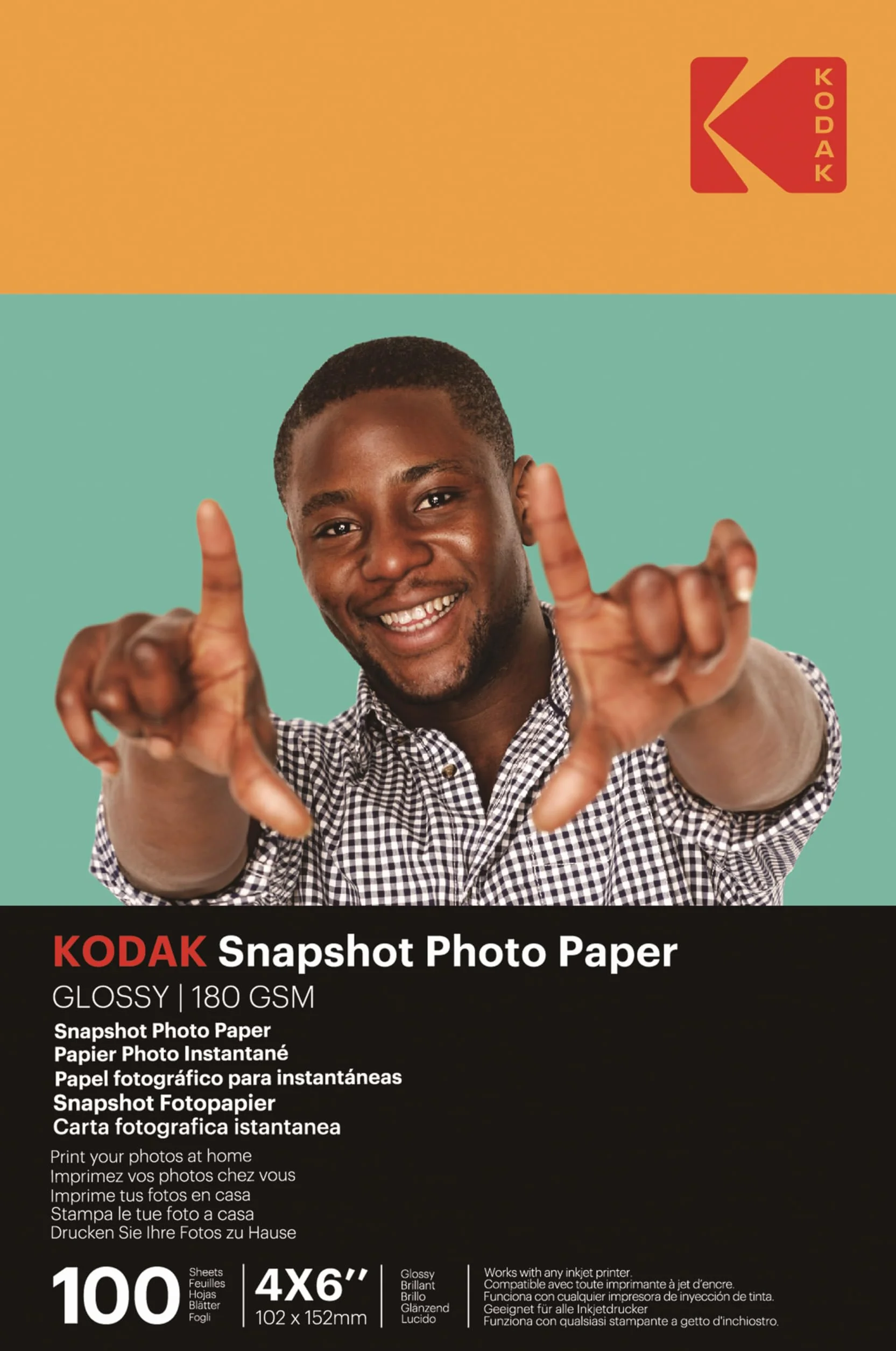KODAK Snapshot Photo Paper 100 Fogli 102x152mm 180 gsm Carta Fotografica Brillante