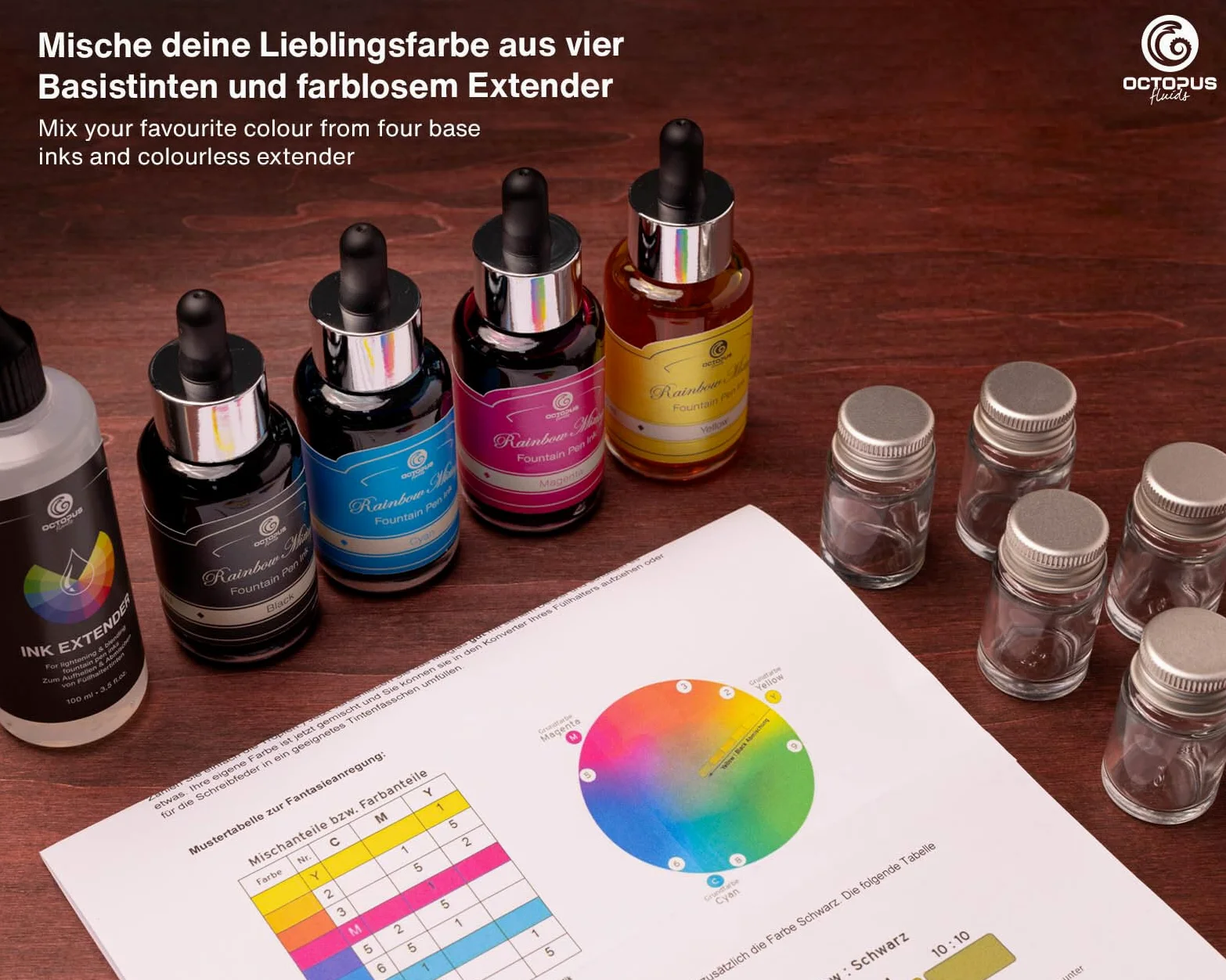 Octopus Fluids RIMIK Rainbow Ink Mixing Kit, miscelazione di inchiostri per penne stilografiche, set di miscelazione di inchiostri, ciano, magenta, giallo, nero e inchiostro da scrittura incolor#