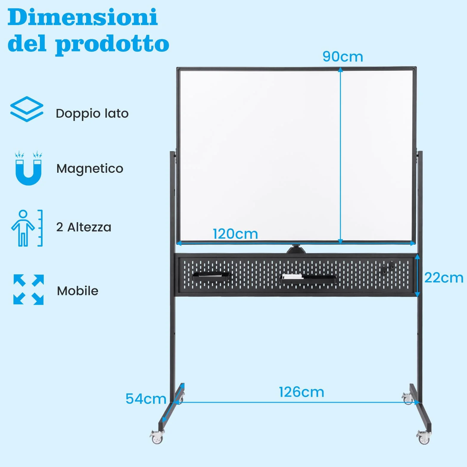 RELAX4LIFE 120 x 90 cm Lavagna Cancellabile a Secco con Ruote, Lavagna Magnetica con Supporto, Pannello Forato e Altezza Regolabile a 2 livelli, Lavagna a Cavalletto a Doppia Faccia (Nero)