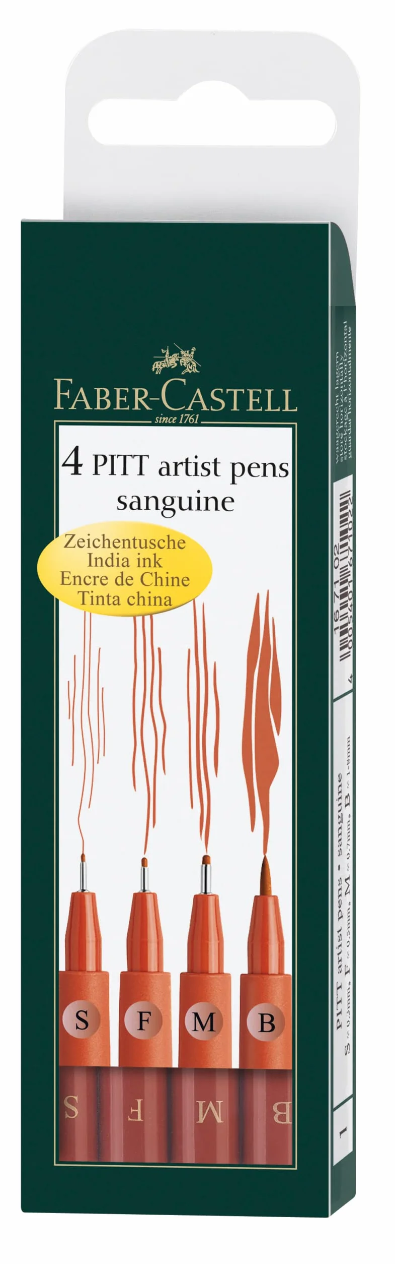 Faber-Castell PITT artist pen czerwony 4 sztuki S F M B