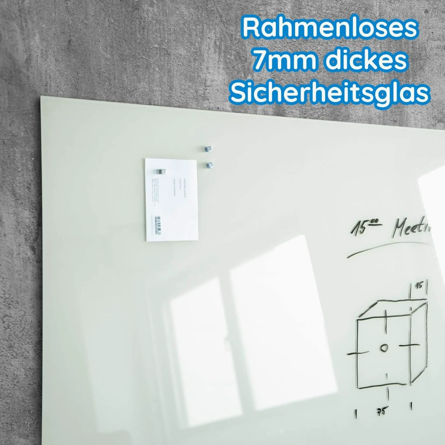 Floordirekt Lavagna Magnetica in Vetro, Lavagna Magnetica e scrivibile, con 3 Calamite, con Certificazione TÜV, per Cucina e Ufficio (Bianco, 60 x 90 cm)