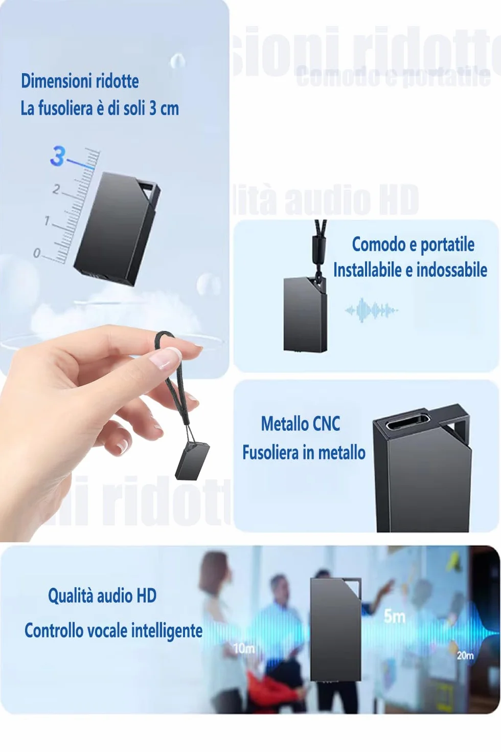 Registratore Vocale con, Memoria da 64GB, Ricaricabile USB, Registratore Vocale Spia e Funzioni Attivazione Vocale, Penna Mini Registratore Vocale Spia, per Lezioni, Riunioni, Interviste