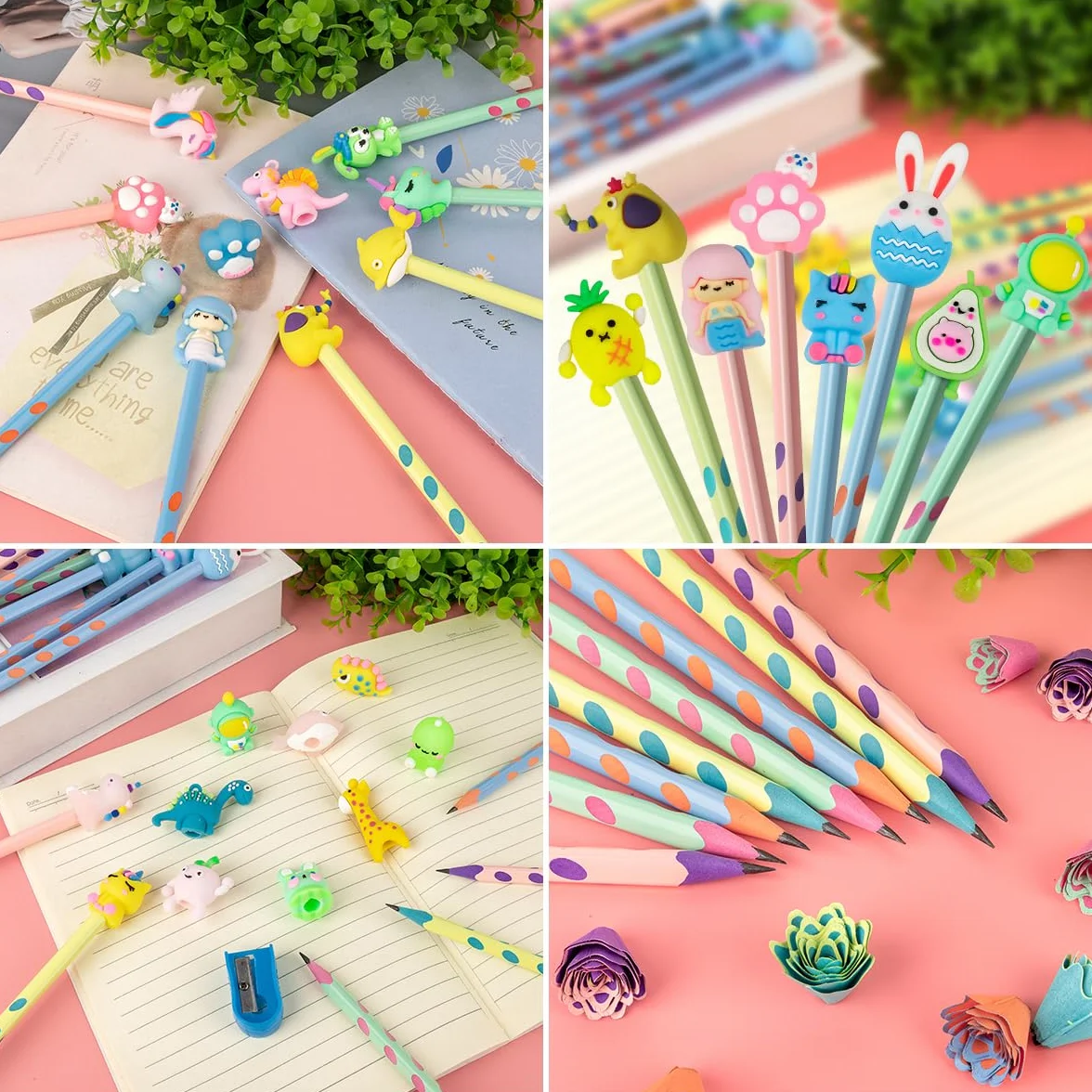 Matite Triangolare Animale 60 Set Compleanno Bambini con 30 Adesivi 3D