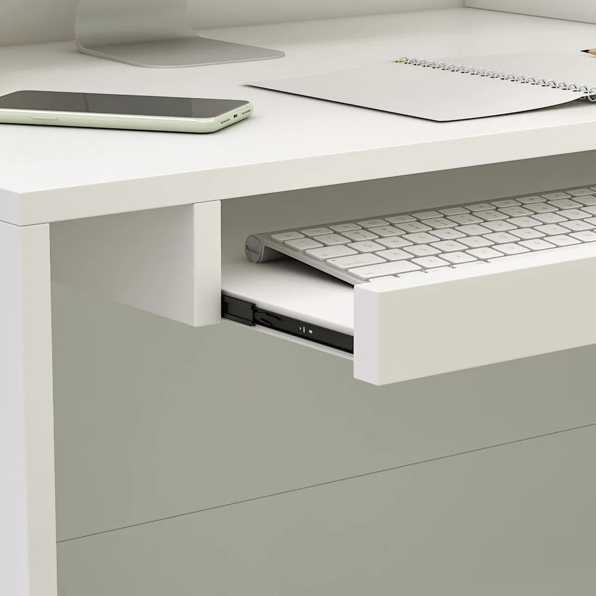 Banco Reception con Tavolo da Computer e Ripiano Rimovibile - 1 Cassetto e 1 Armadio - MDF, 140 x 80 x 120 cm