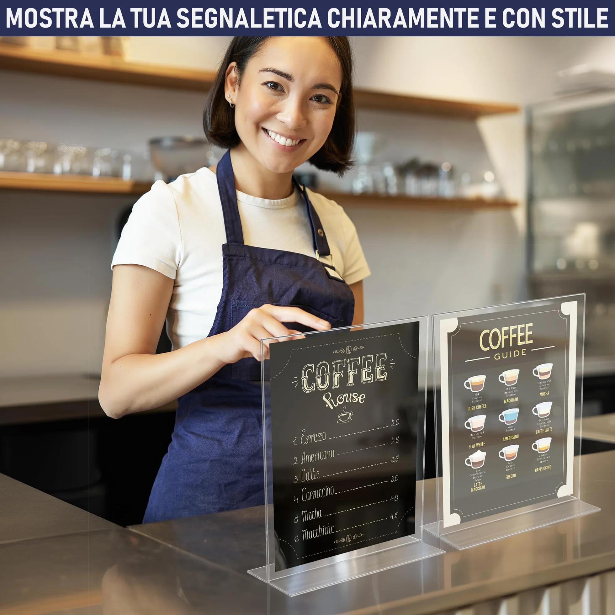 Portacartelli in Acrilico A4 - Porta Avvisi da Tavolo a Forma di T in Acrilico, Fronte-Retro, Caricamento dal Basso, Cornice per Annunci. Perfetto per Ristoranti, Promozioni, Foto, Aula (A4 - 3 Pezzi)