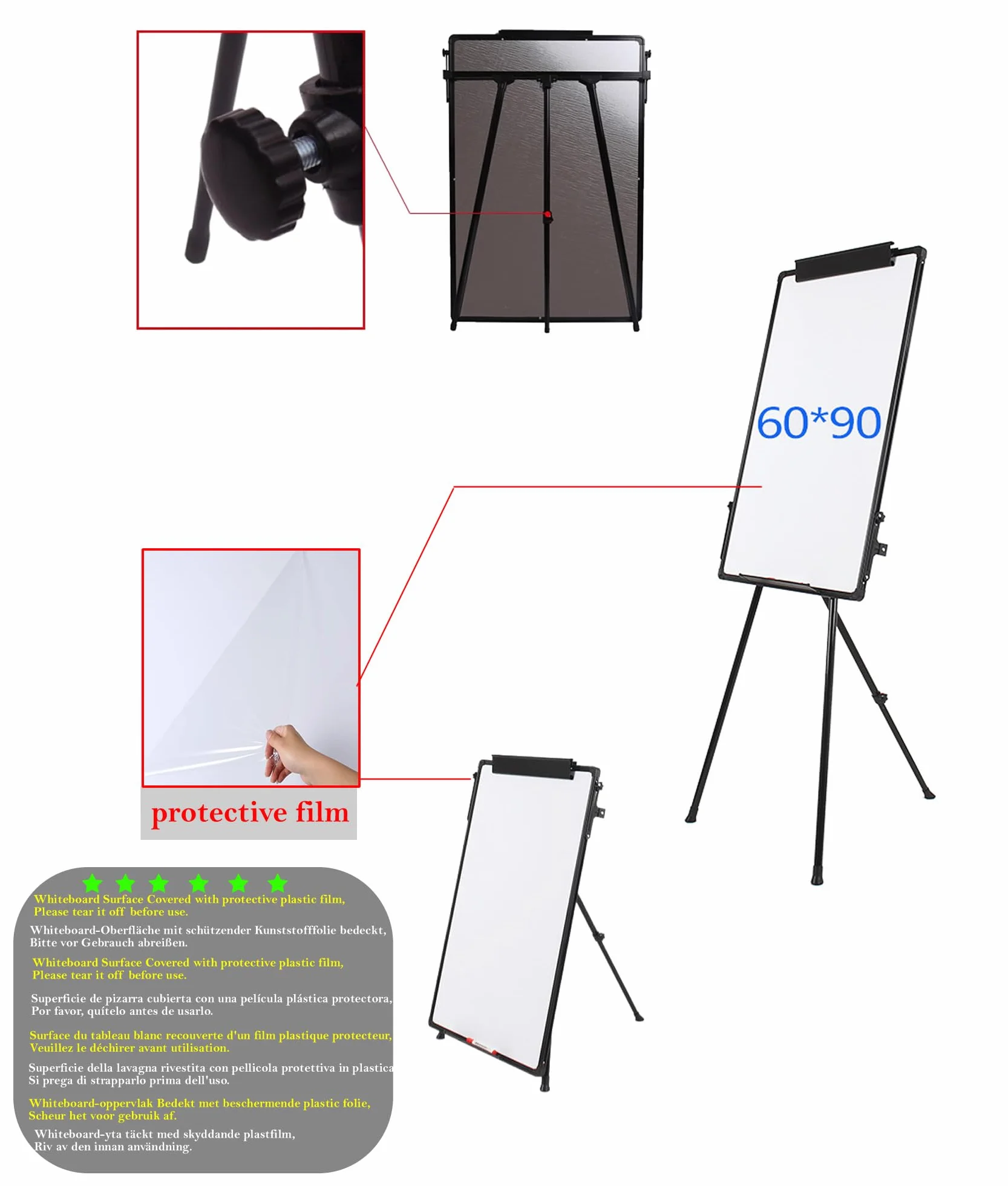 TUKA-i-AKUT Lavagna Bianca Magnetica Cavalletto, 90X60cm Lavagne Magnetica Cavalletto Treppiedi Lavagna a Fogli Mobili, Pieghevole, Regolabile in Altezza, Scrivibile Cancellabile, Nero TKD8710