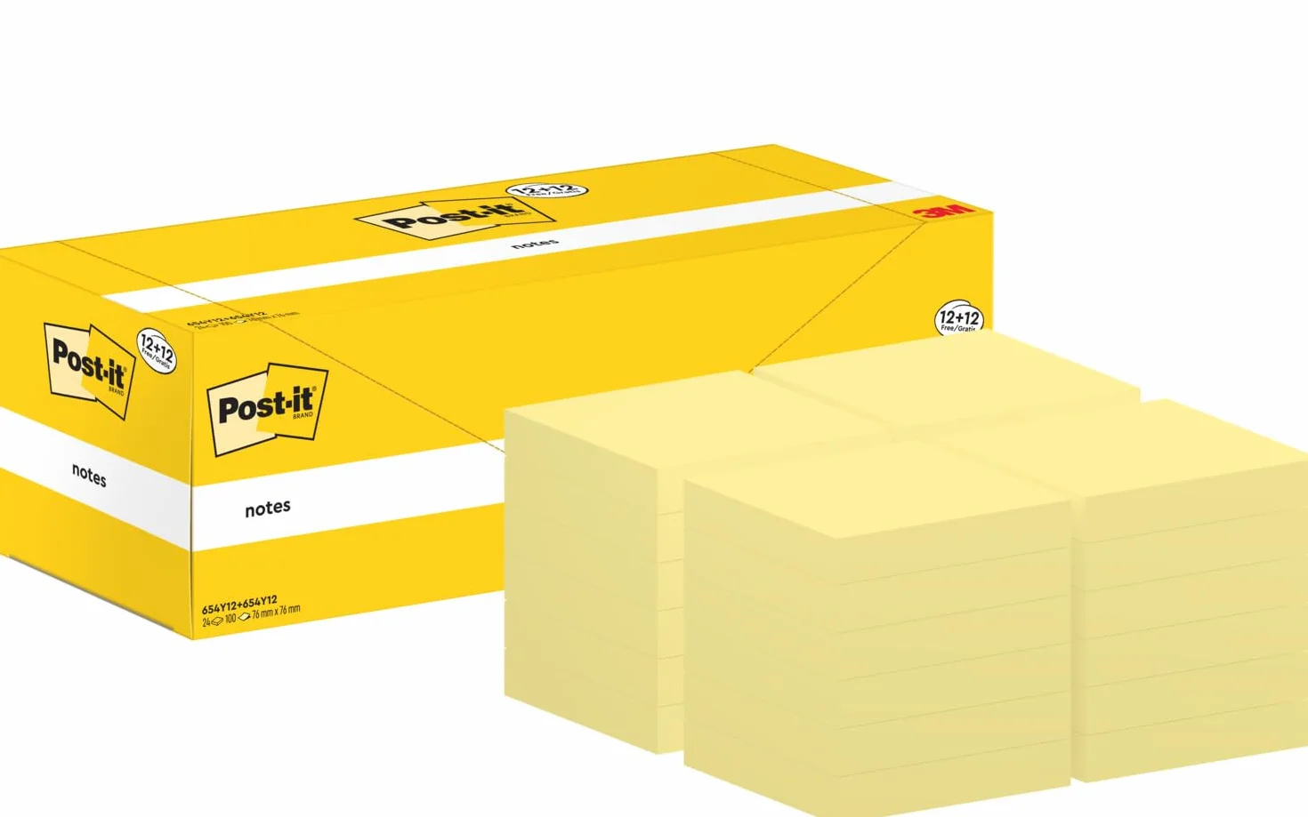 Post-it Canary Yellow Foglietti Adesivi 76 mm x 76 mm, Confezione da 24 blocchetti, 100 Fogli per blocco