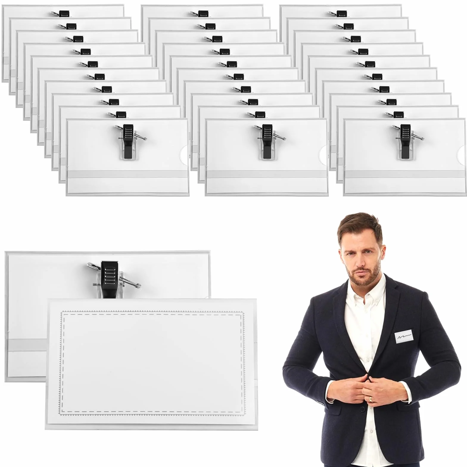 Porta Badge Trasparente con Clip 30 Pezzi 90x56mm PVC Orizzontale