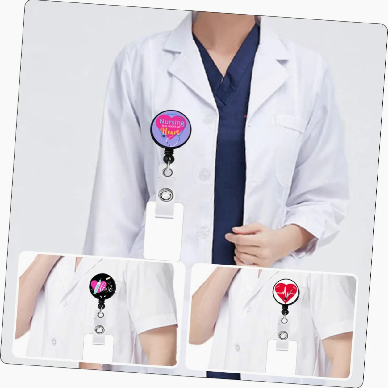 NUOBESTY 5 Set di Porta Badge Medico con Clip Retrattile Porta Badge con per Fiere Facile da Allungare Misura Universale 4 Pezzi * 5