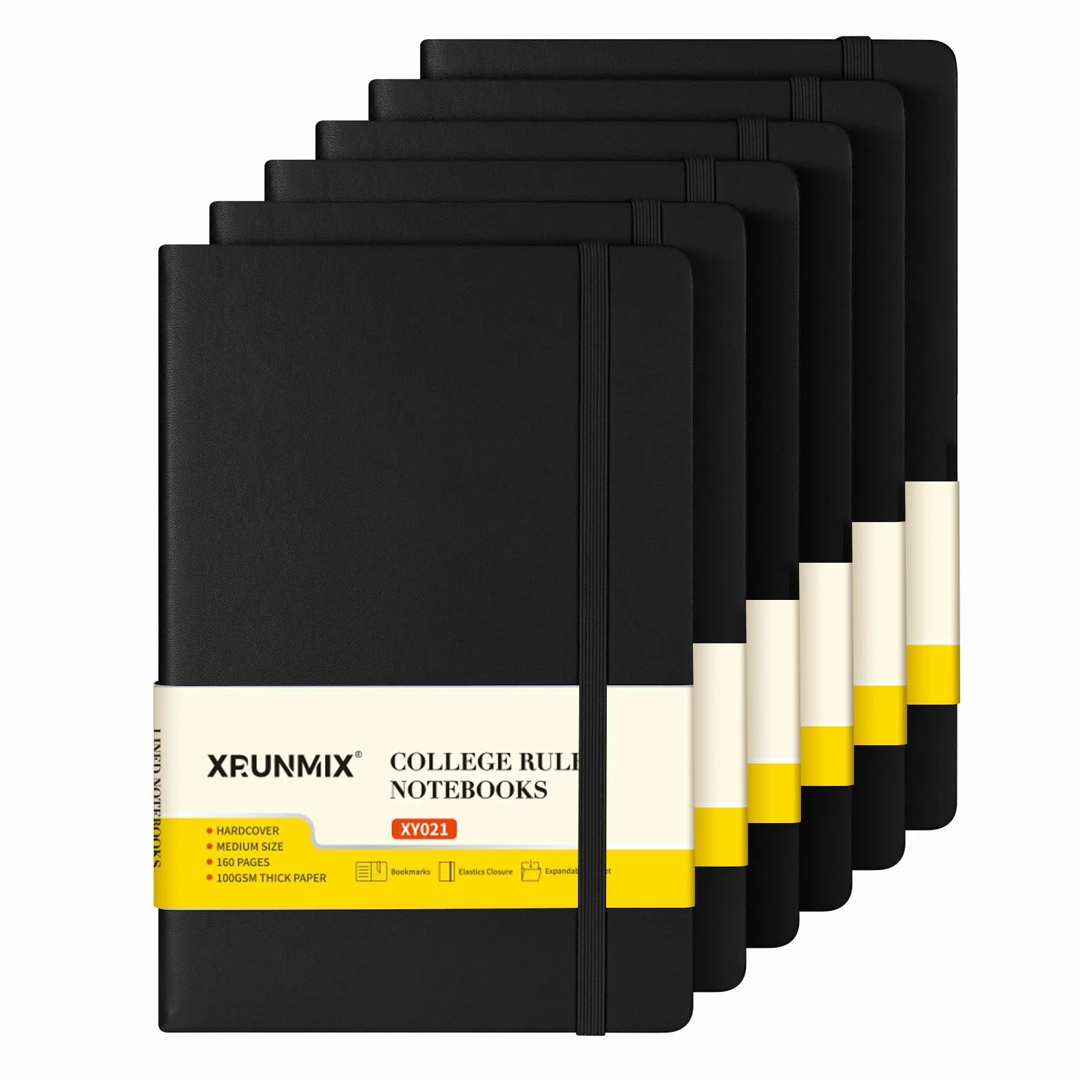 Xrunmix Quaderni a righe, 160 pagine, per Workig, medio, 14,5 x 20,3 cm, carta spessa 100 g/m², diari con copertina rigida (6, nero)