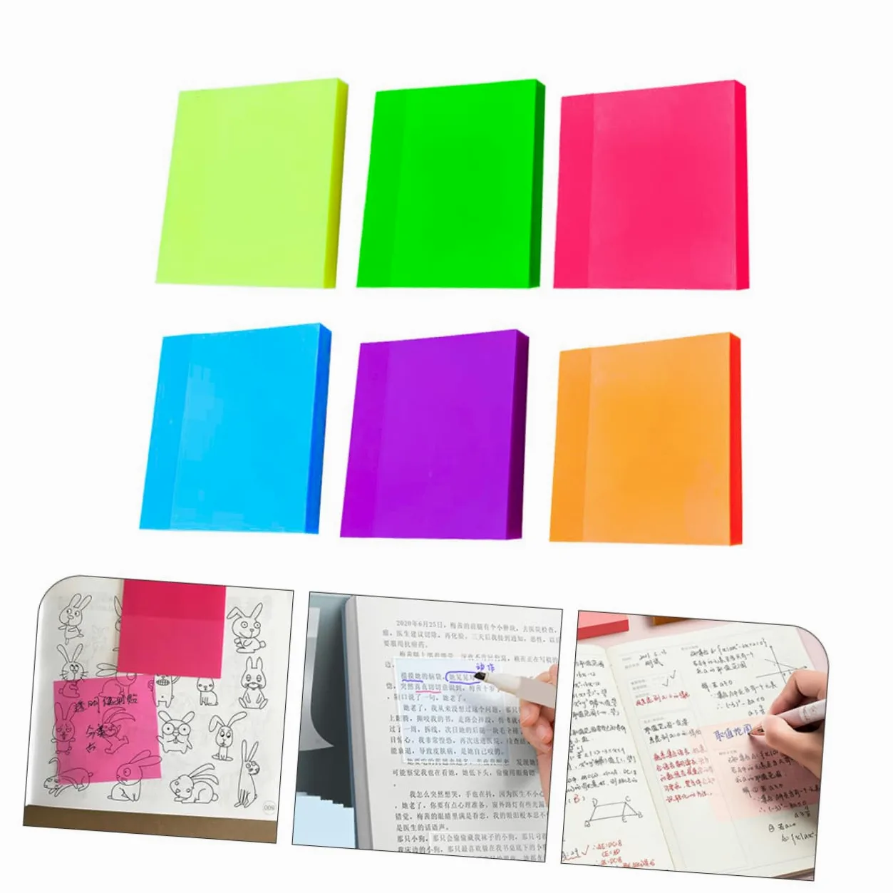 NUOBESTY 24pezzi Foglietti Adesivi Colorati Trasparenti Da Note Adesive Pratiche Per Scuola e Ufficio Utilizzabili Su Superfici Varie Come Muri e Computer Per Archiviazione e Studio
