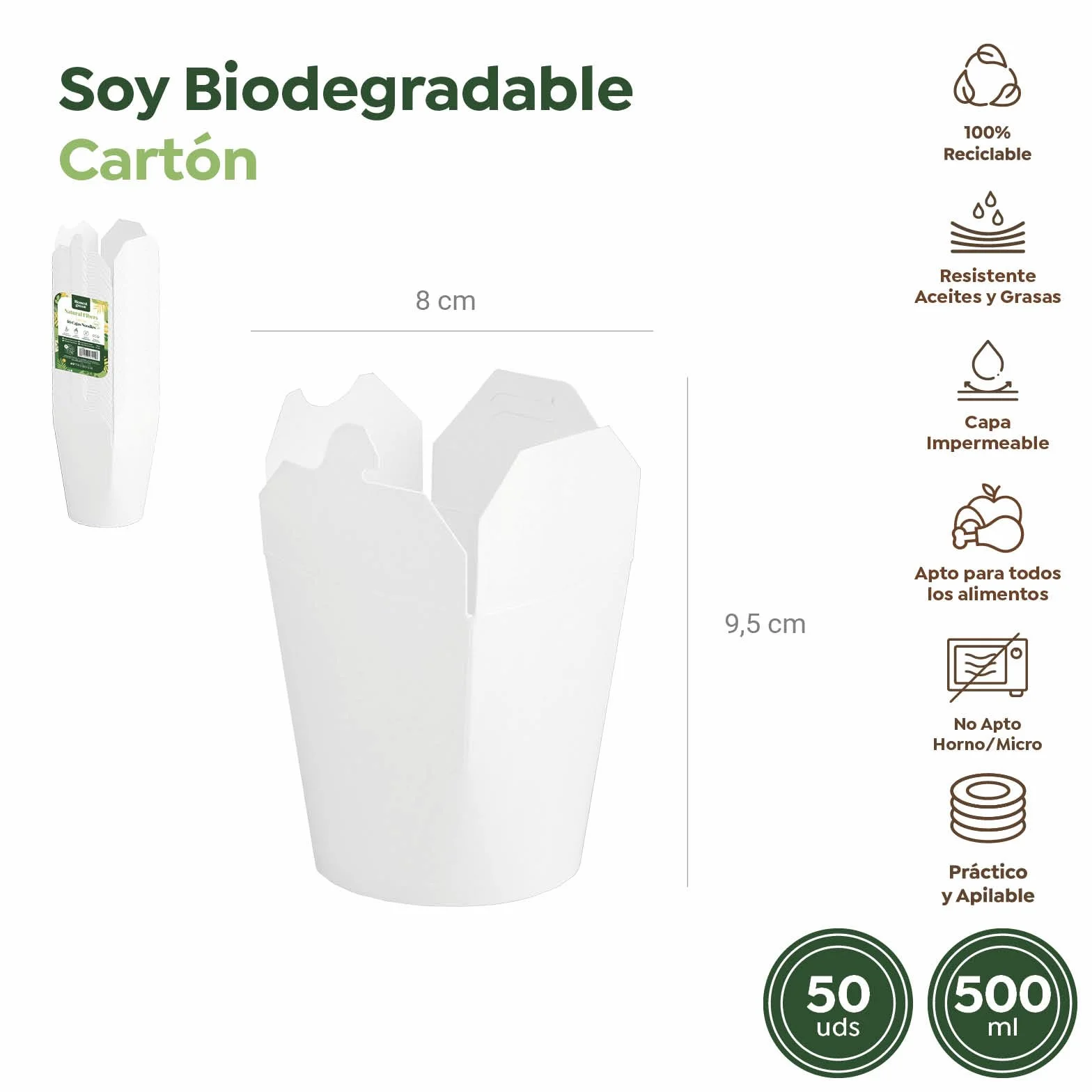 Horeca Collection MAXI PRODUCTS Scatola per Noodles 50 pezzi 500 ml Take Away Asia Cibo da asporto