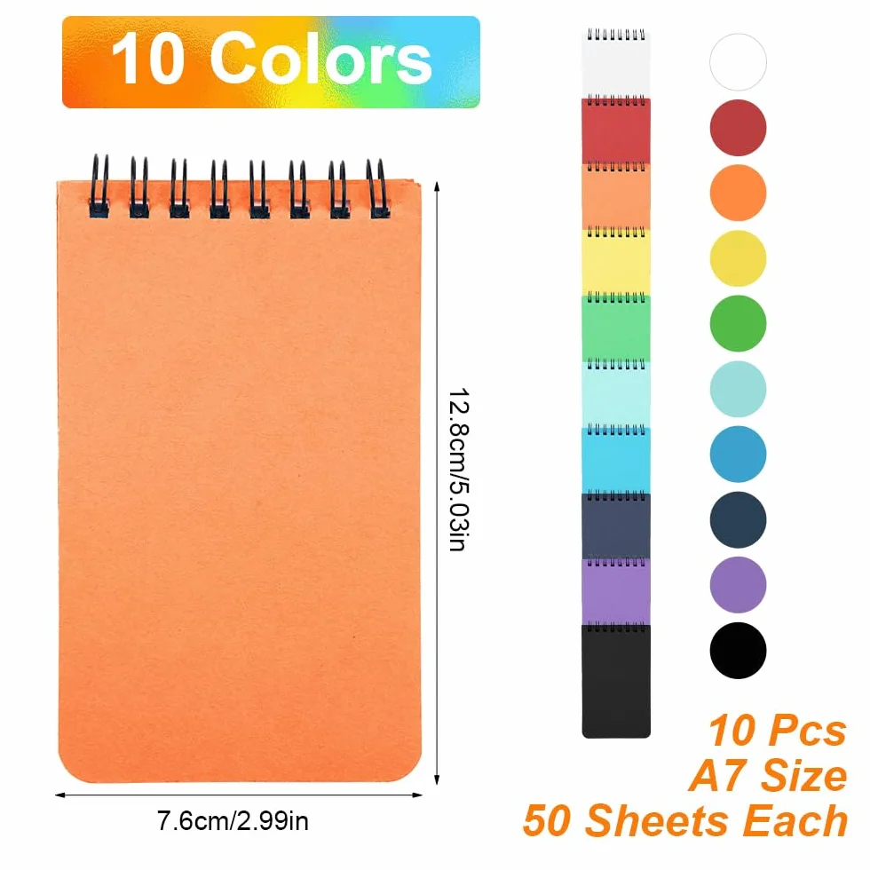 Taccuino A7 50 Fogli 10 Colori Blocco Note Spirale Foderato Tascabile per Scuola Ufficio