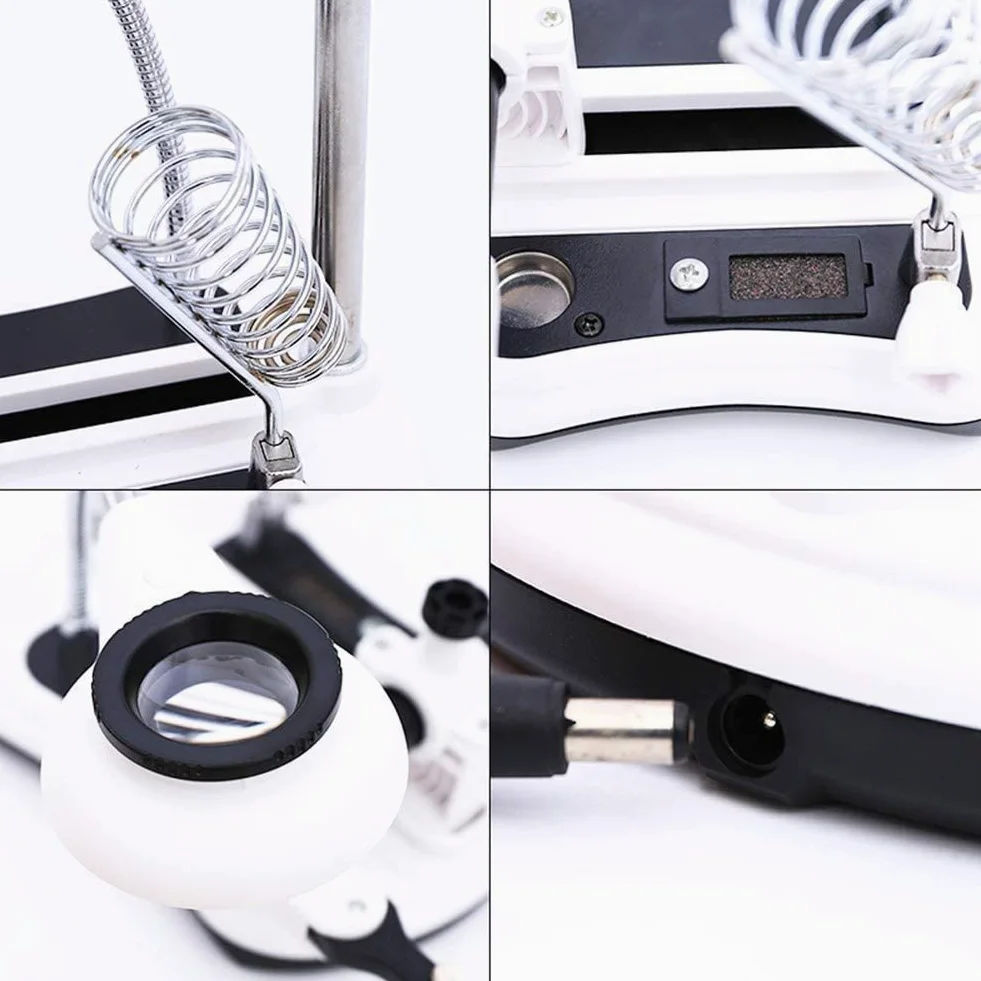 Lente d'Ingrandimento e Lampada da scrivania, Supporto con Lente d'Ingrandimento, Morsetto e Clip a Coccodrillo.,