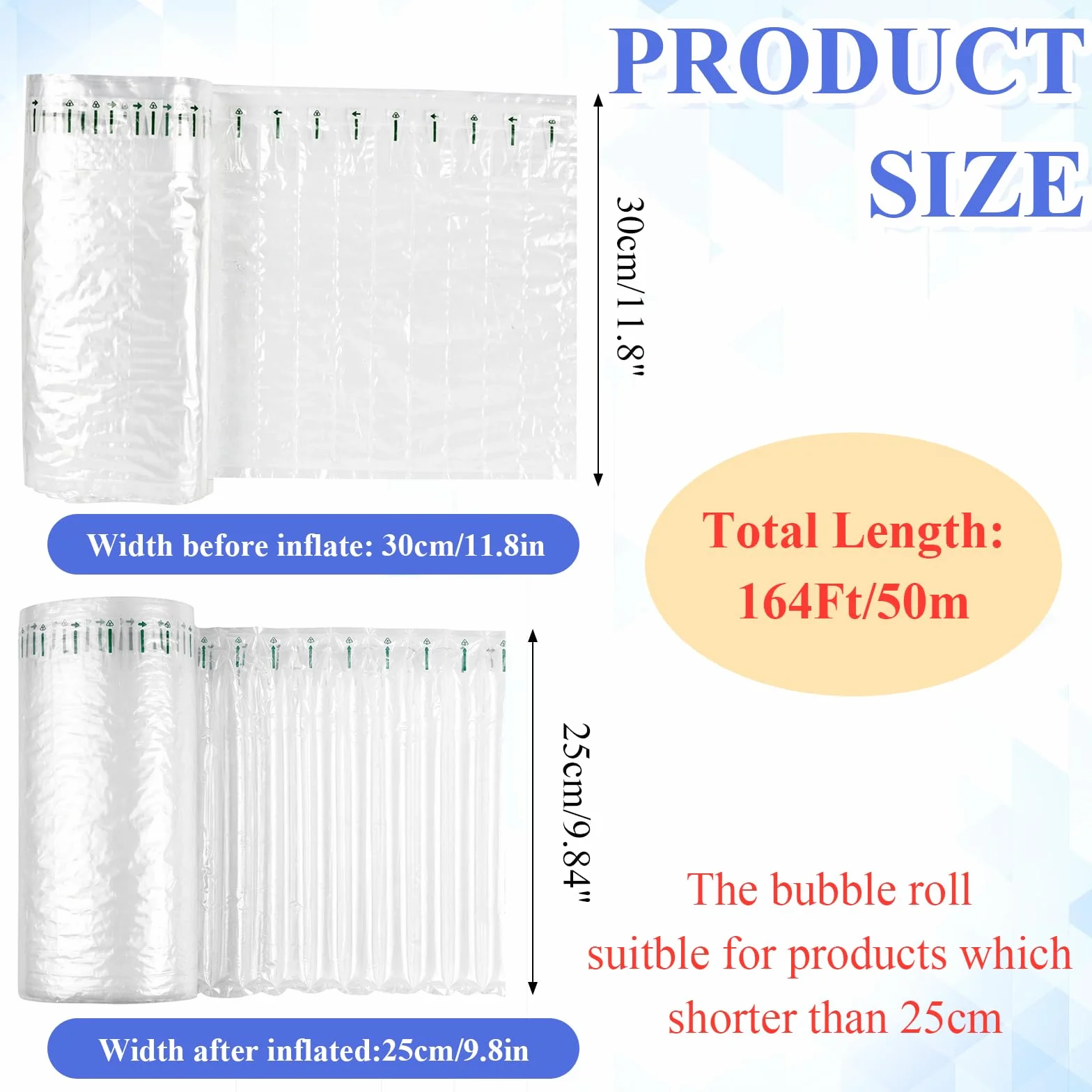 Rotolo di pluriball, 30 cm x 50 m, gonfiabile con pompa a mano, clip, materiali di imballaggio resistenti per traslochi, protezione per bottiglie di vino, imballaggio antiurto