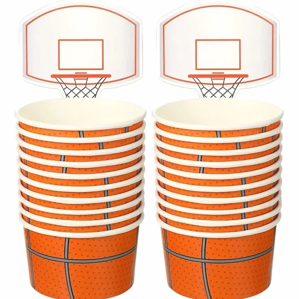 20 Pezzi Tazze Snack a Forma di Canestro Basket per Feste Compleanno Tema Basket Ciotole Carta Bomboniere