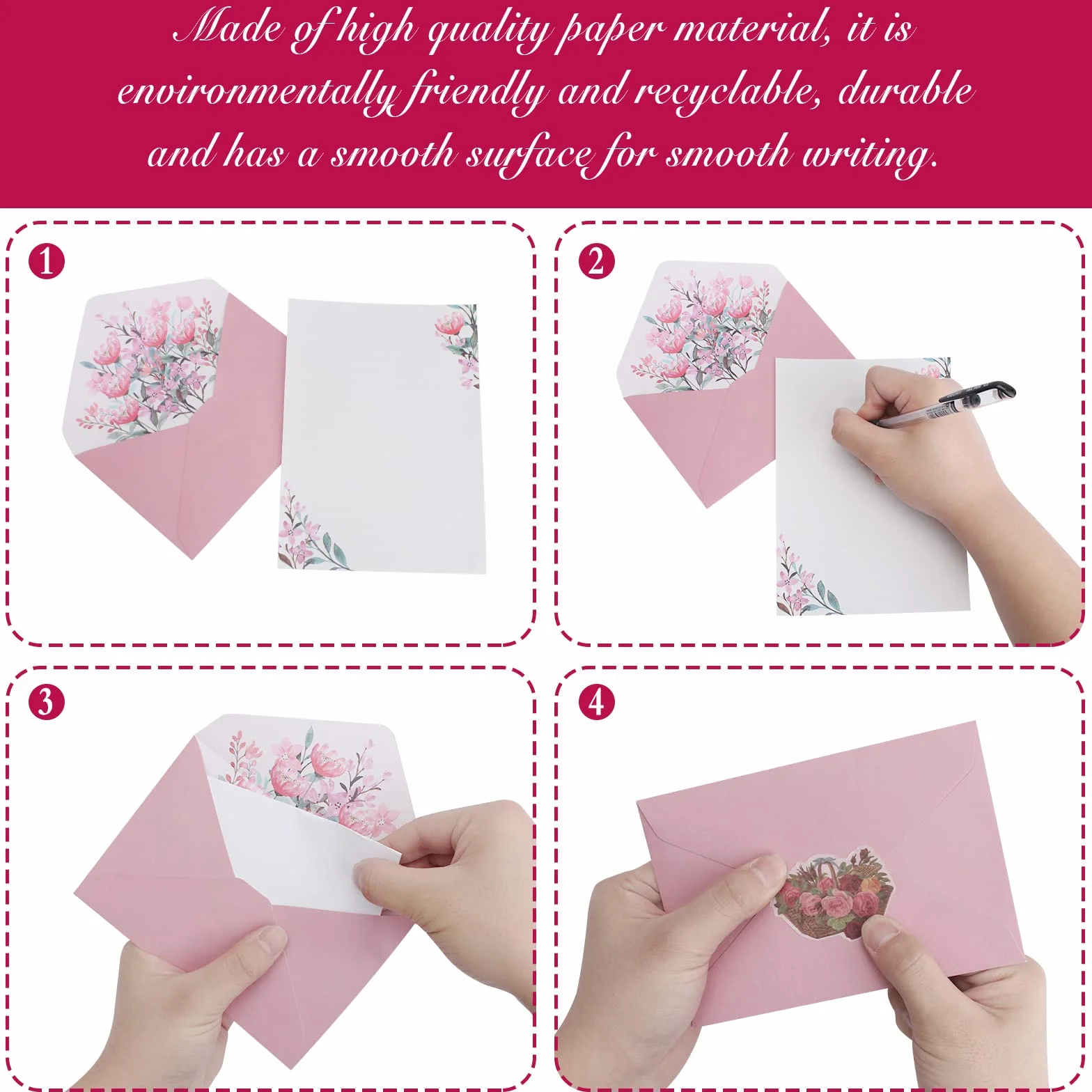 Set Di Lettere e Buste Florali: 24 Pezzi Carta Da Lettere Con 3 Adesivi Decorati, 12 Buste Per Matrimonio, Regali e Inviti (6 Stili)