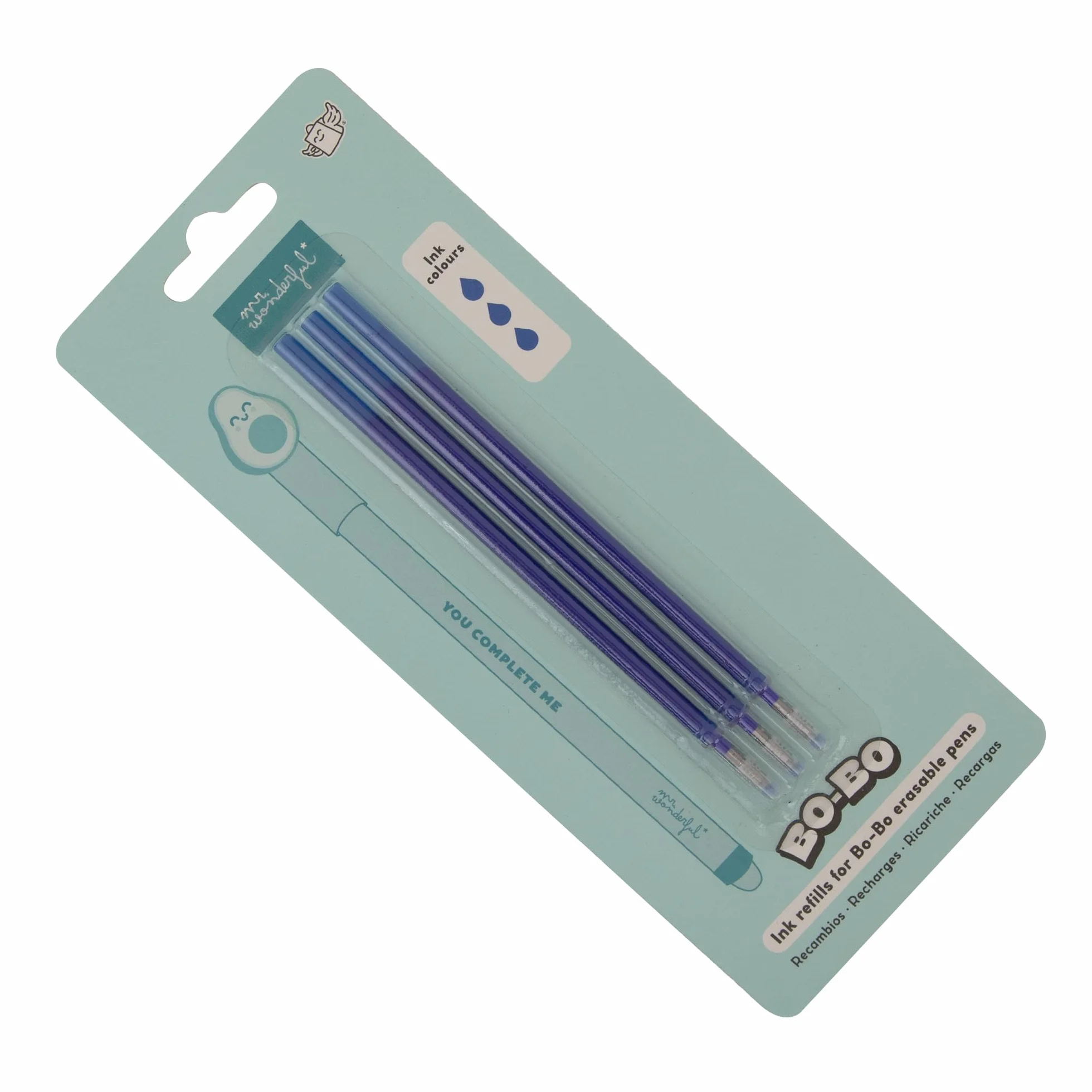 Mr. Wonderful Set di 3 ricariche inchiostro gel termosensibile blu per penne cancellabili