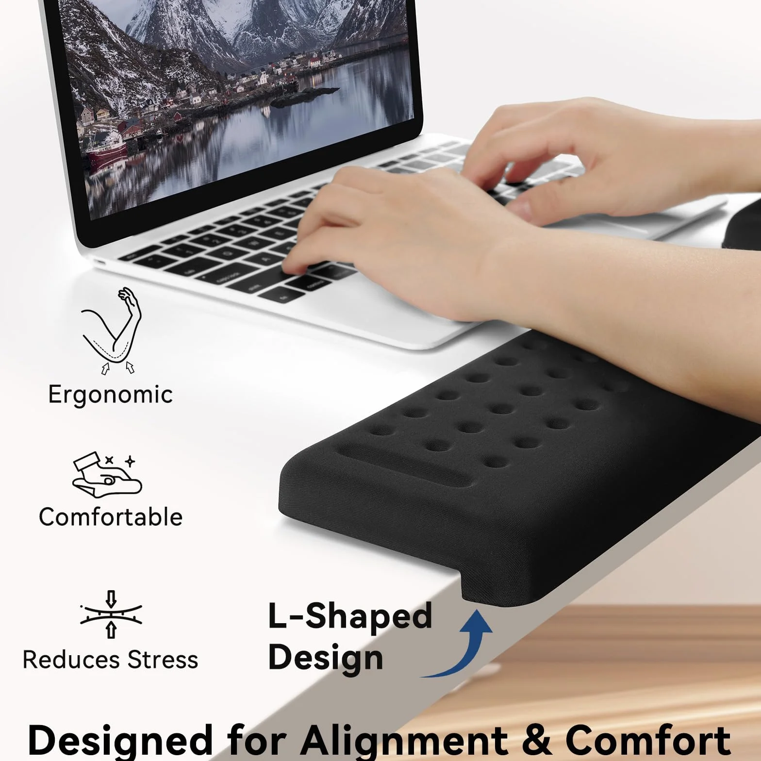 Sushret Cuscinetti Angolari a L per Scrivania, Set da 2 – Poggiagomiti in Memory Foam, Antiscivolo Ergonomico per Braccia e Avambracci