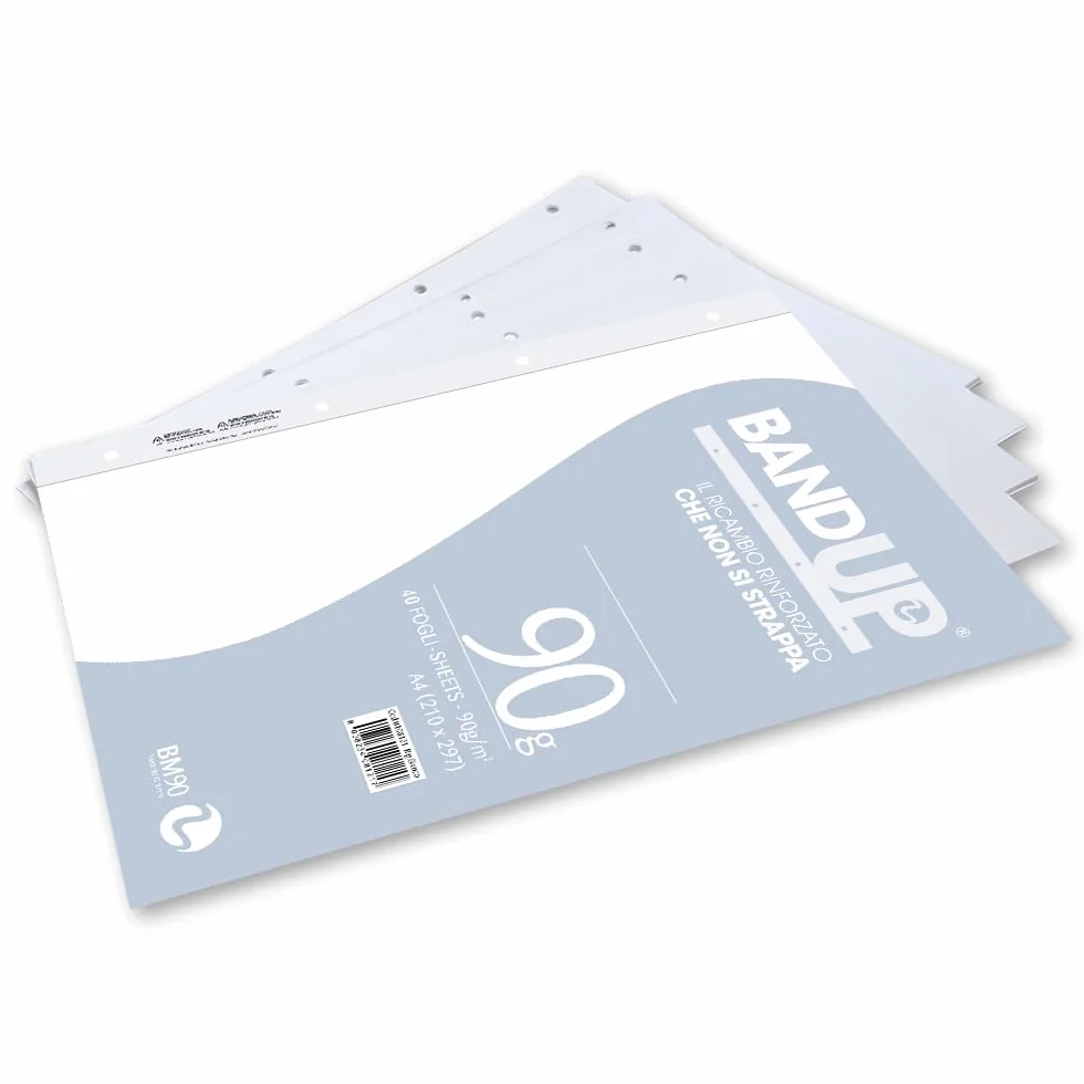 Ricambi Bandup A4 Con Banda Rinforzata – Rigatura Bianca – 21x29,7 cm – 40 Fogli – Carta 90g/mq