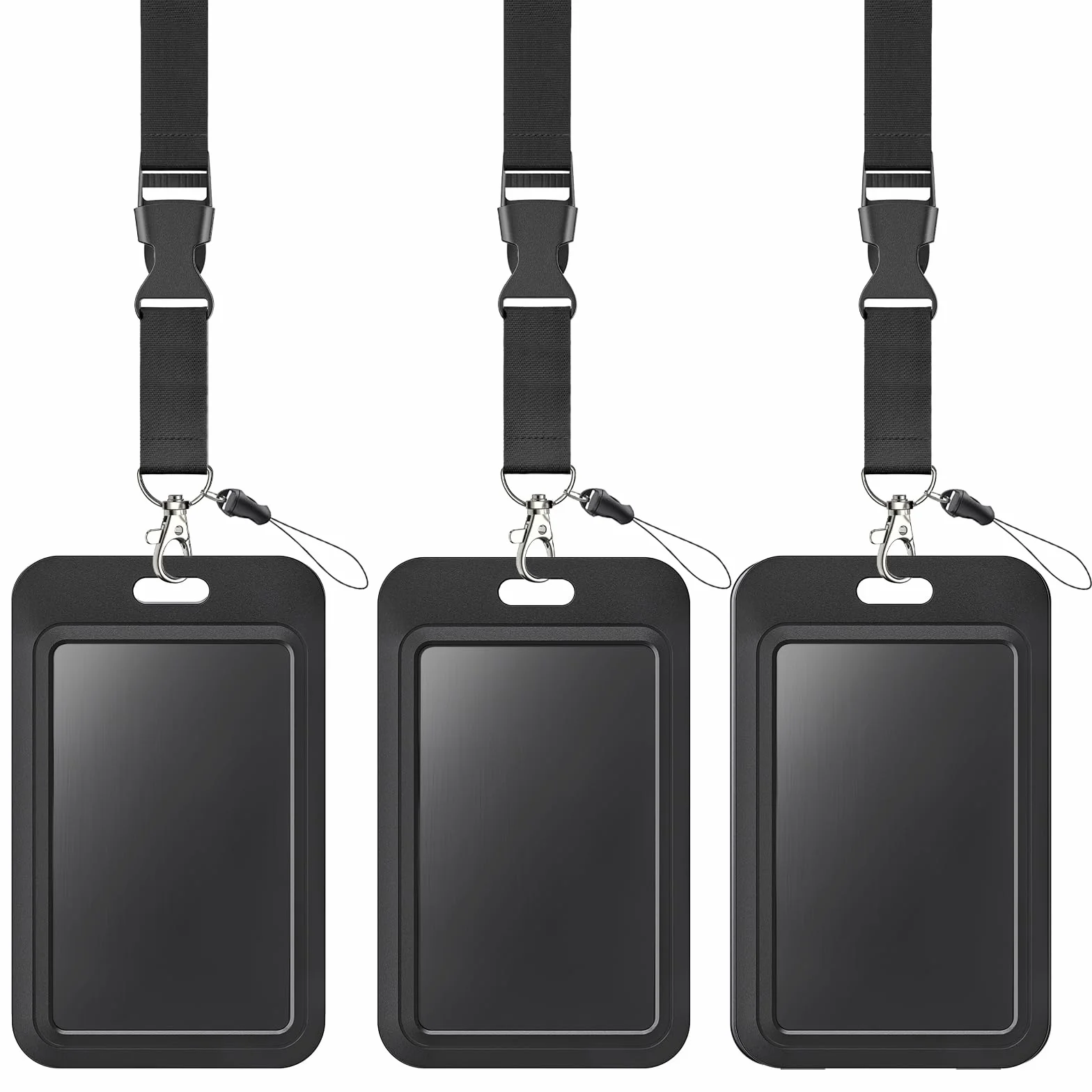 Uniclife Porta Badge Scorrevole Rigido Nero in Plastica Custodia Protettiva per Carte con Fibbia in Metallo e Clip, 3 Pezzi