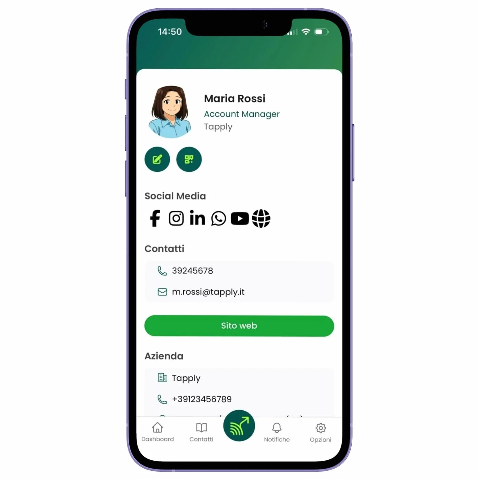 Biglietto da Visita Digitale NFC QR Code Compatibile Android iOS Profilo Aggiornabile Online Nero