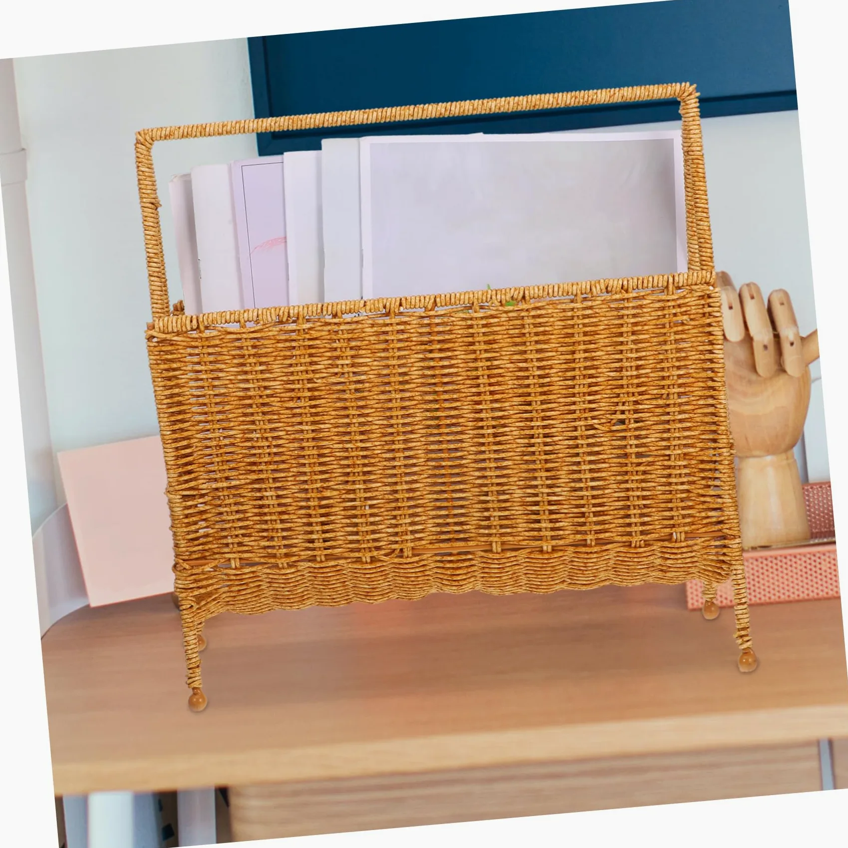 ULTECHNOVO Portaoggetti Rattan per Riviste Design e Spazioso e Bagno per Libri e Riviste