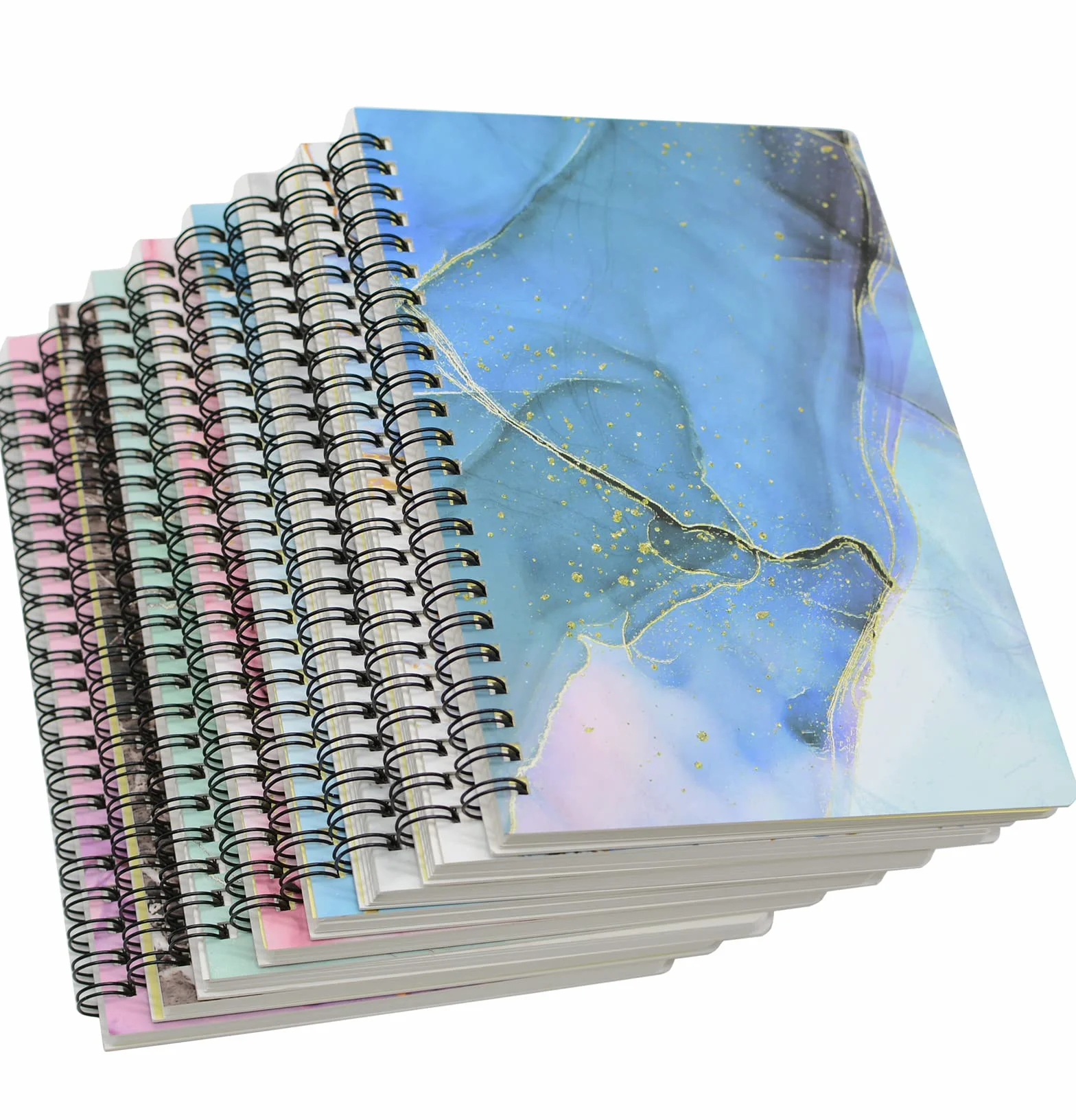 Quaderno a spirale, 8 pezzi, formato A5, con copertina rigida, spessore 7 mm, 80 fogli, 160 pagine, per studio e appunti (8 stile A5)