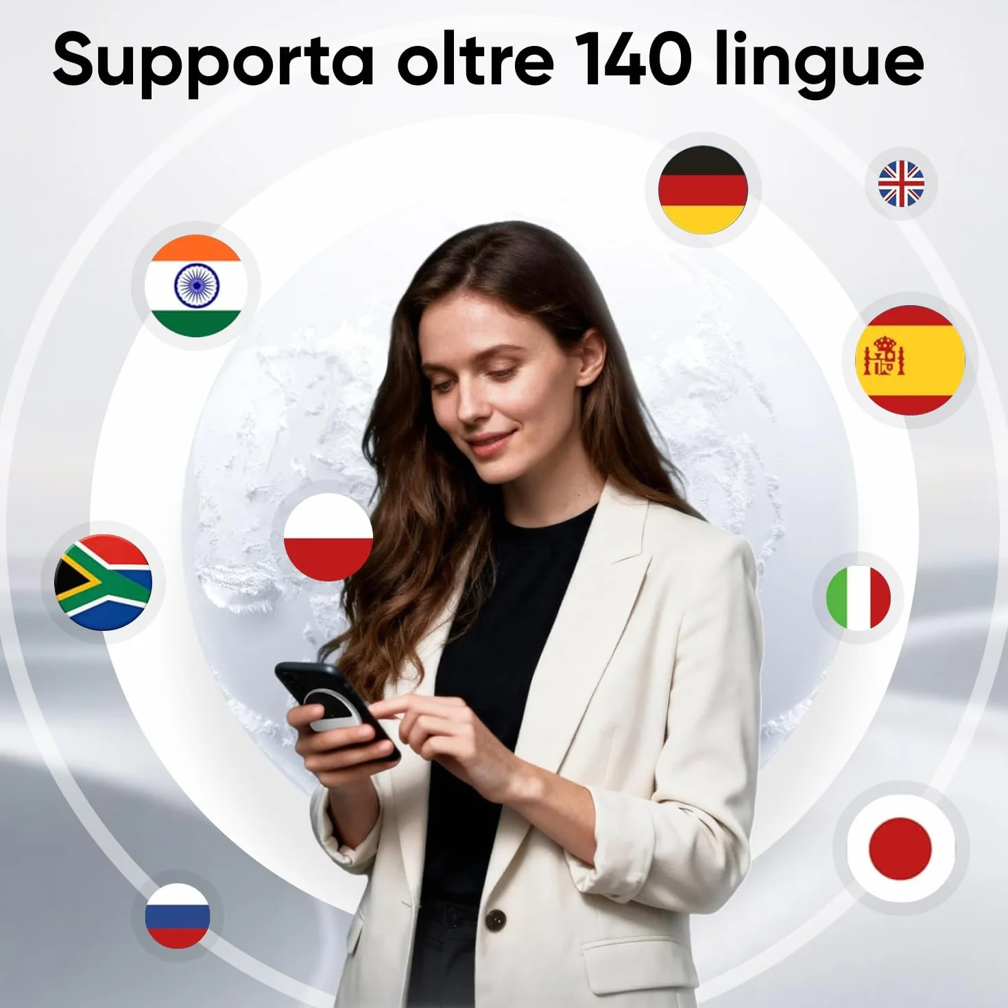 Traduttore Vocale Istantaneo AI con Clonazione della Voce, Traduttore Simultaneo Portatile Multilingue con Traduzione in Tempo Reale, Dispositivo Traduzione per Viaggi, Lavoro e Conversazioni