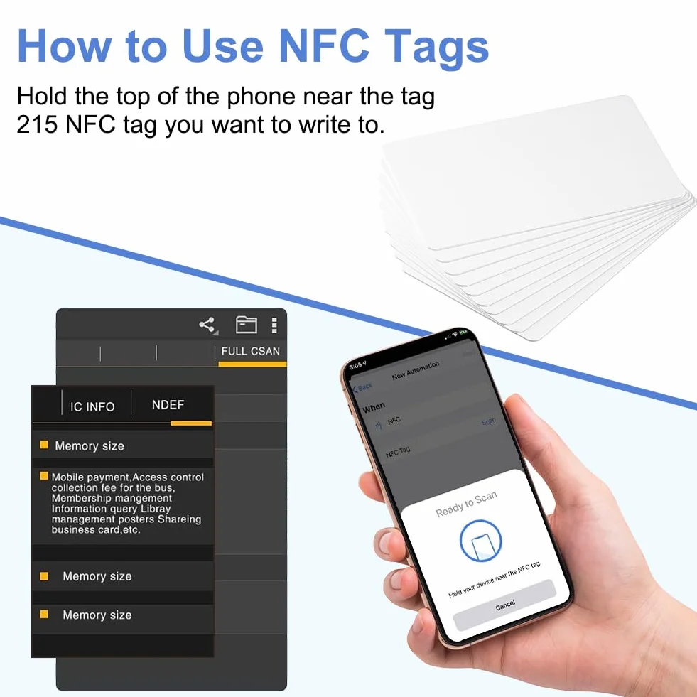 NTAG215 NFC Card, 10 pezzi, Compatibile Smartphone NFC, 504 Byte Memoria