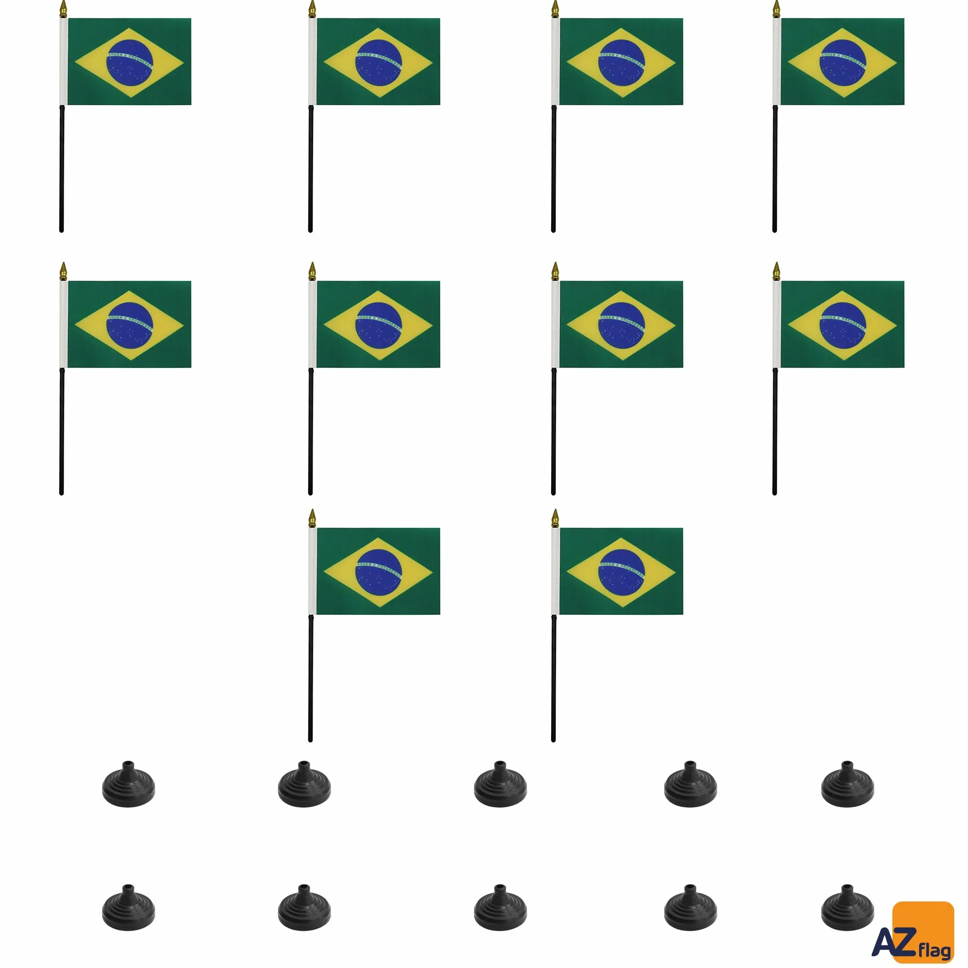 AZ FLAG Set 10 mini bandiere brasiliane da tavolo 15x10 cm poliestere asta dorata